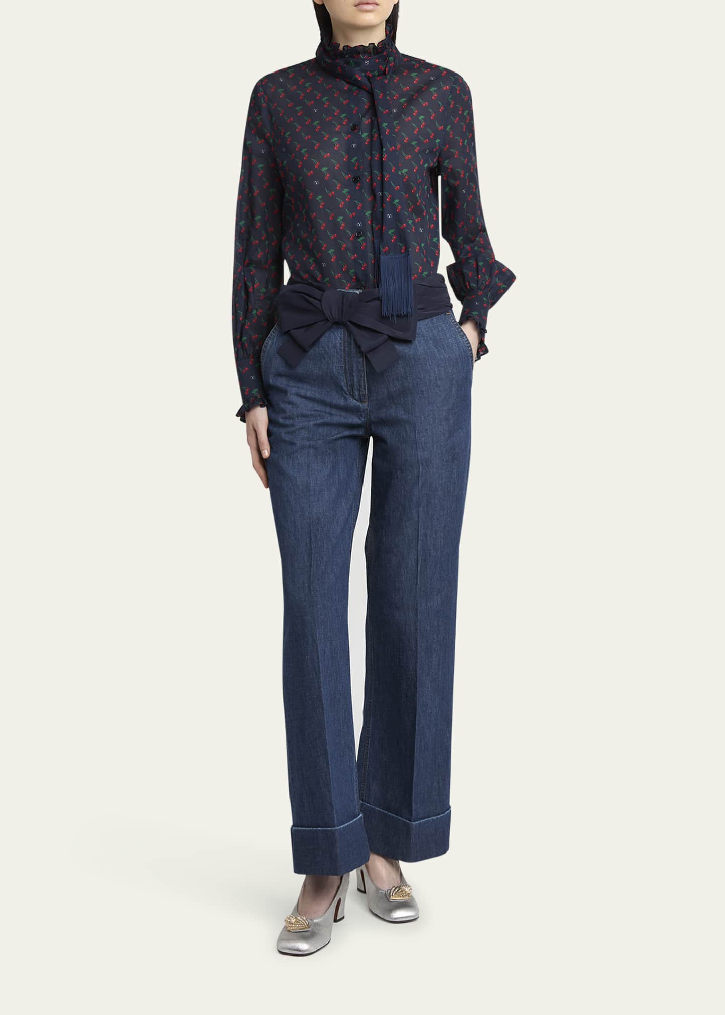 Valentino Garavani Chambray Denim Pants with Bow - Bergdorf