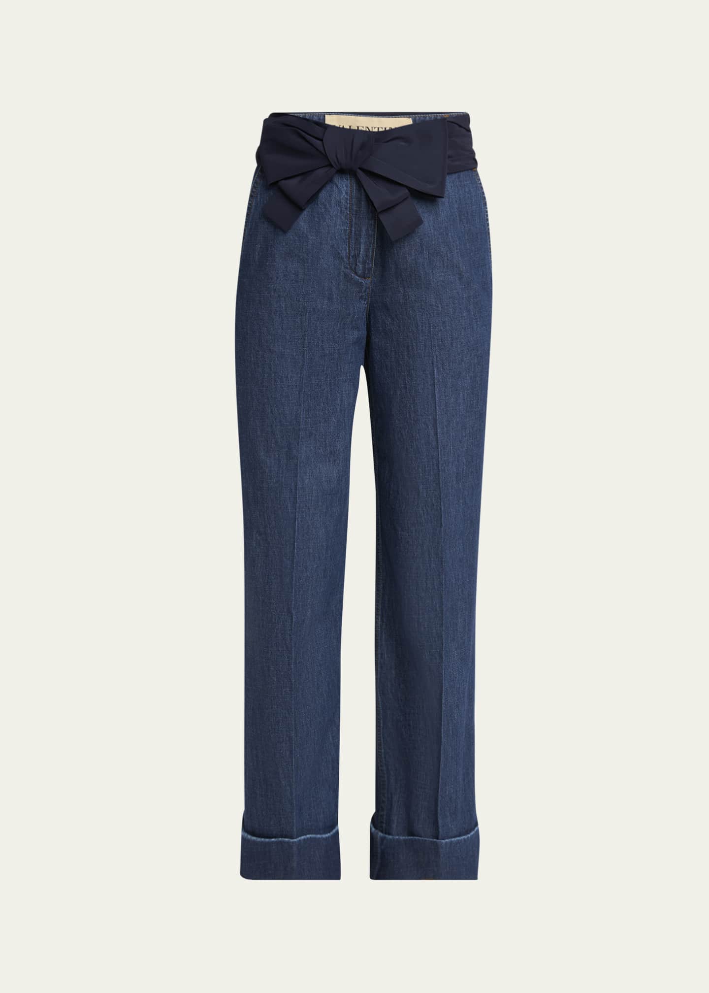 【関税込み】VALENTINO GARAVANI DENIM CHAMBRAY PANTS Valentino Garavani Chambray Denim Pants with Bow - Bergdorf
