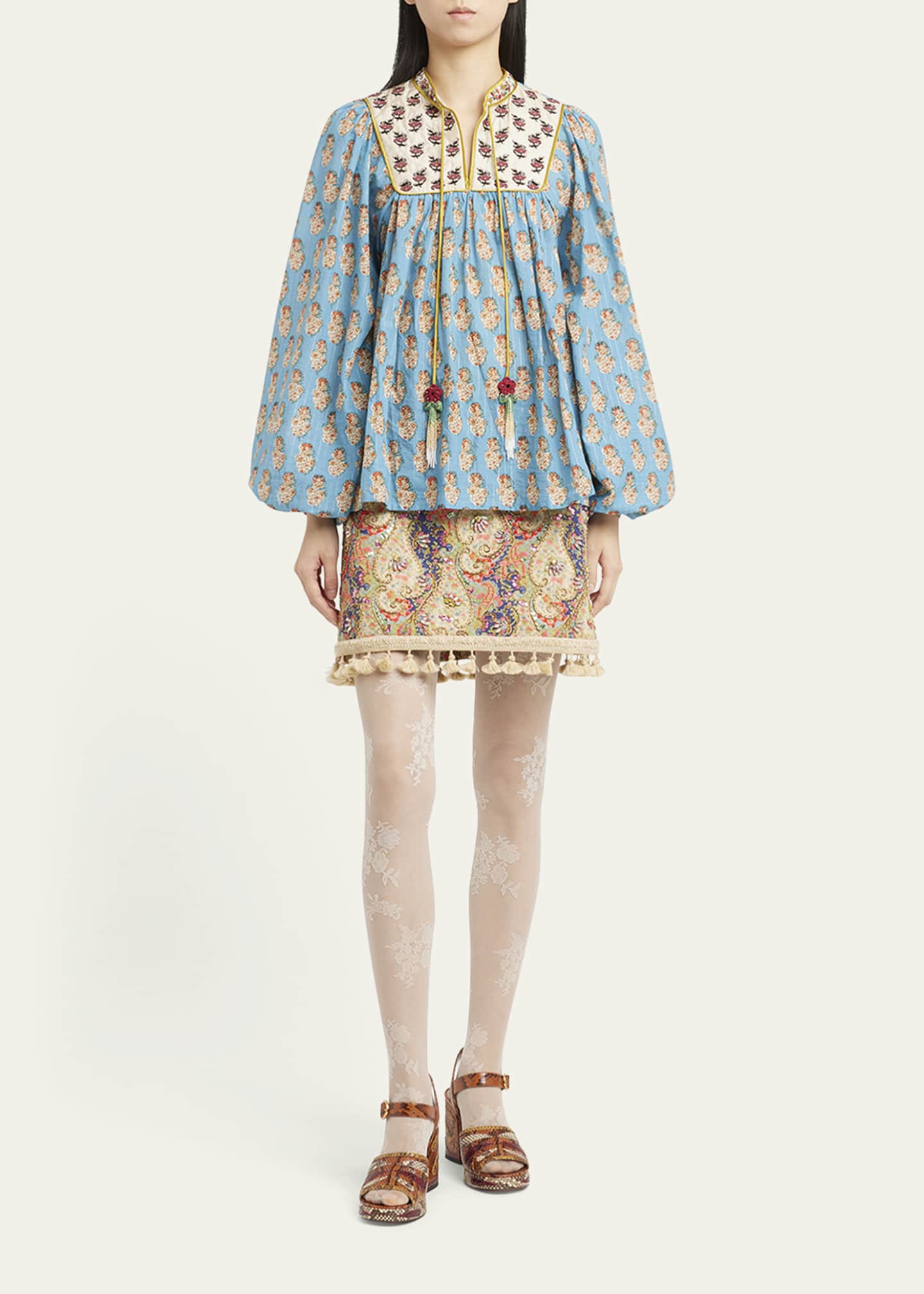 Valentino Garavani Embellished Tassel-Trim Piquet Mini Skirt Image 2 of 5