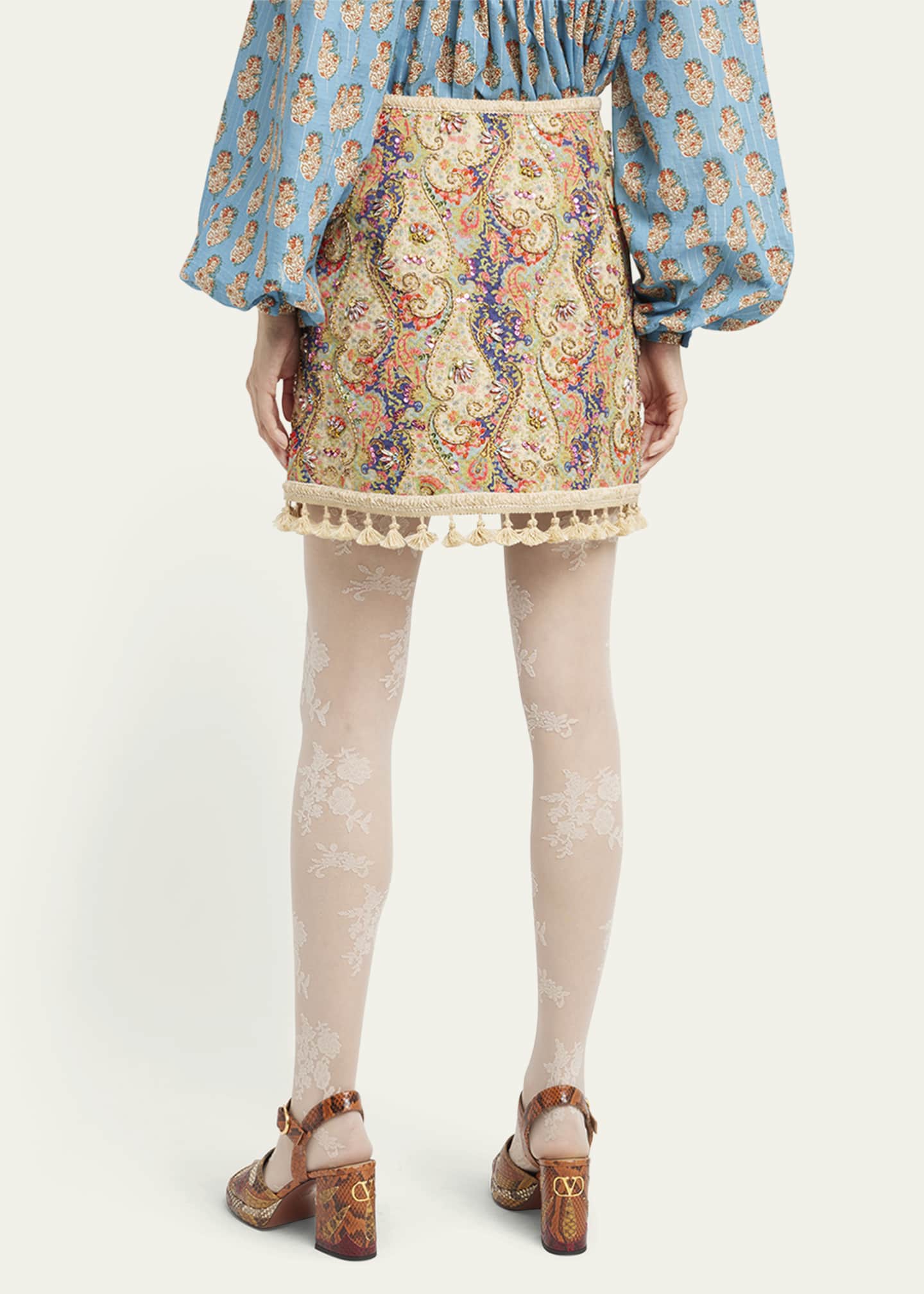 Valentino Garavani Embellished Tassel-Trim Piquet Mini Skirt Image 3 of 5