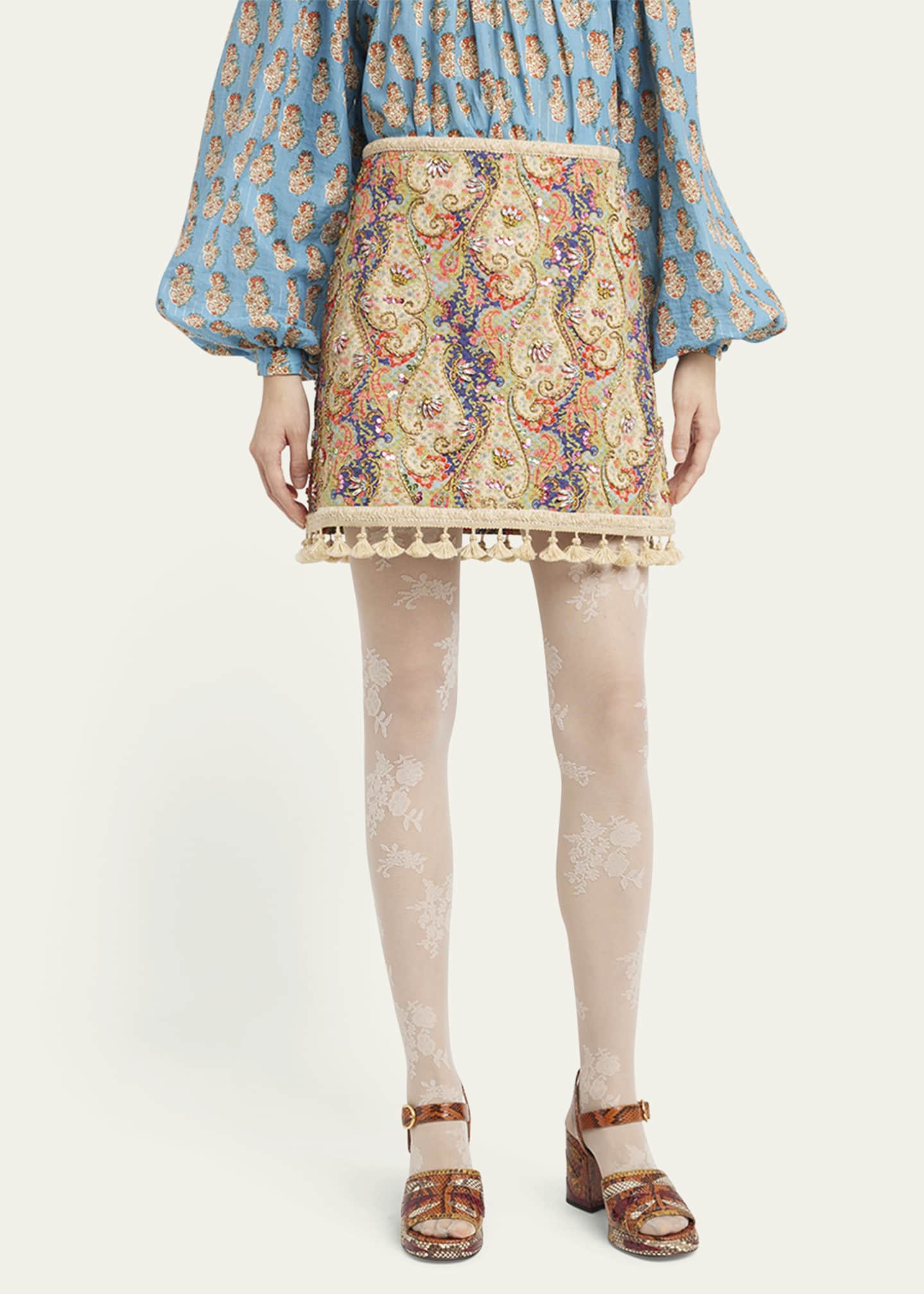 Valentino Garavani Embellished Tassel-Trim Piquet Mini Skirt Image 4 of 5