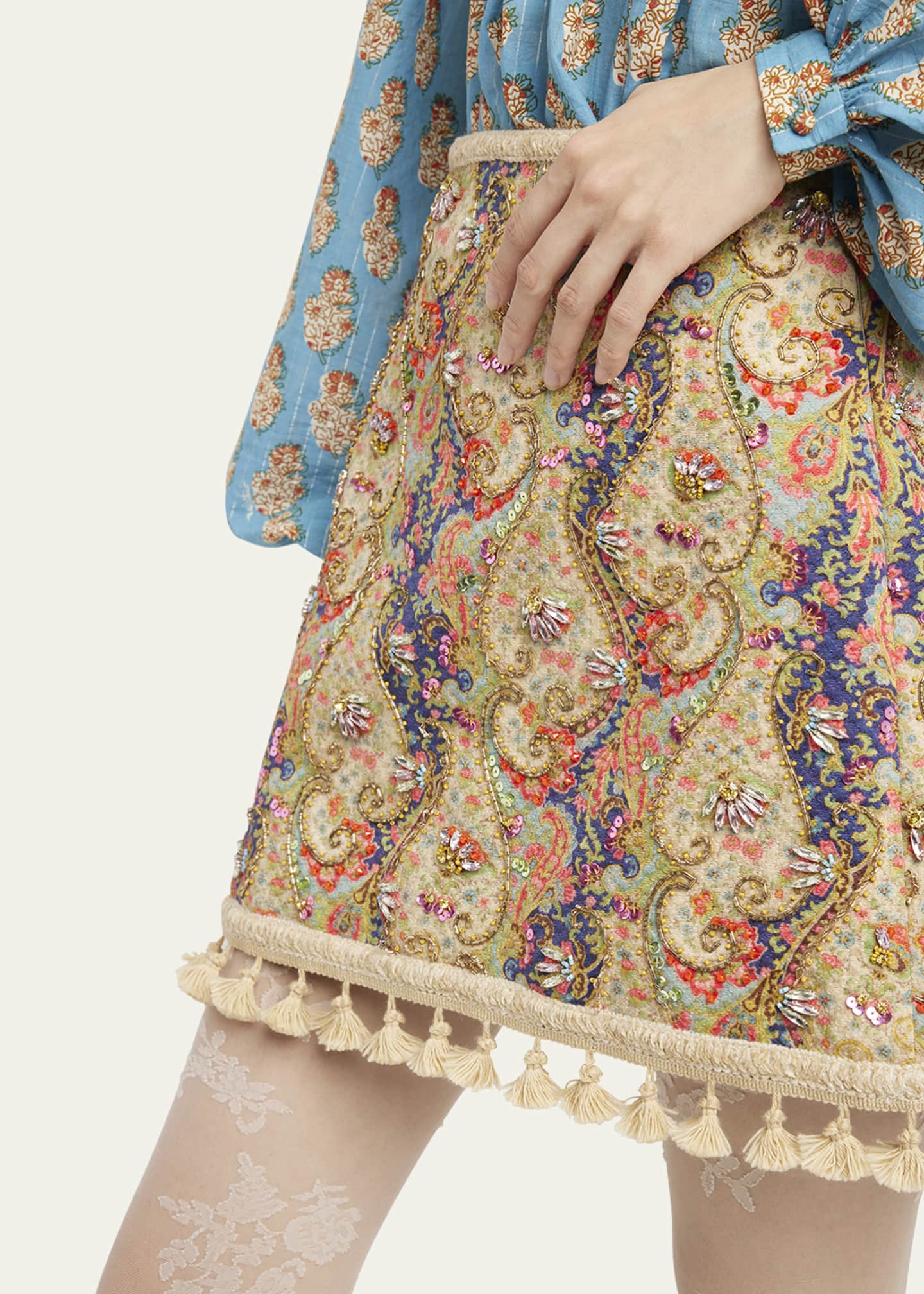 Valentino Garavani Embellished Tassel-Trim Piquet Mini Skirt Image 5 of 5