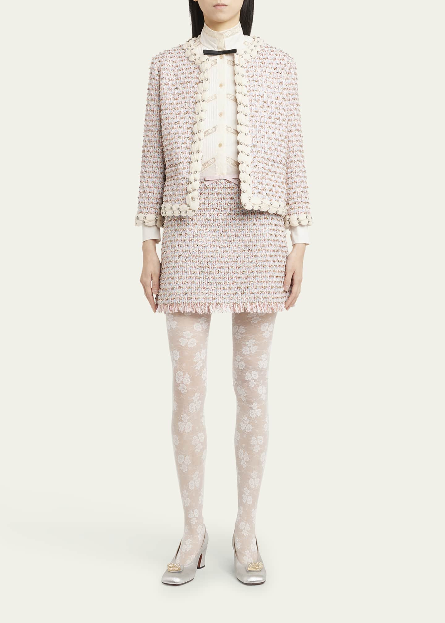 Valentino Garavani Lace-Inset Pintuck Cotton Blouse Image 2 of 5