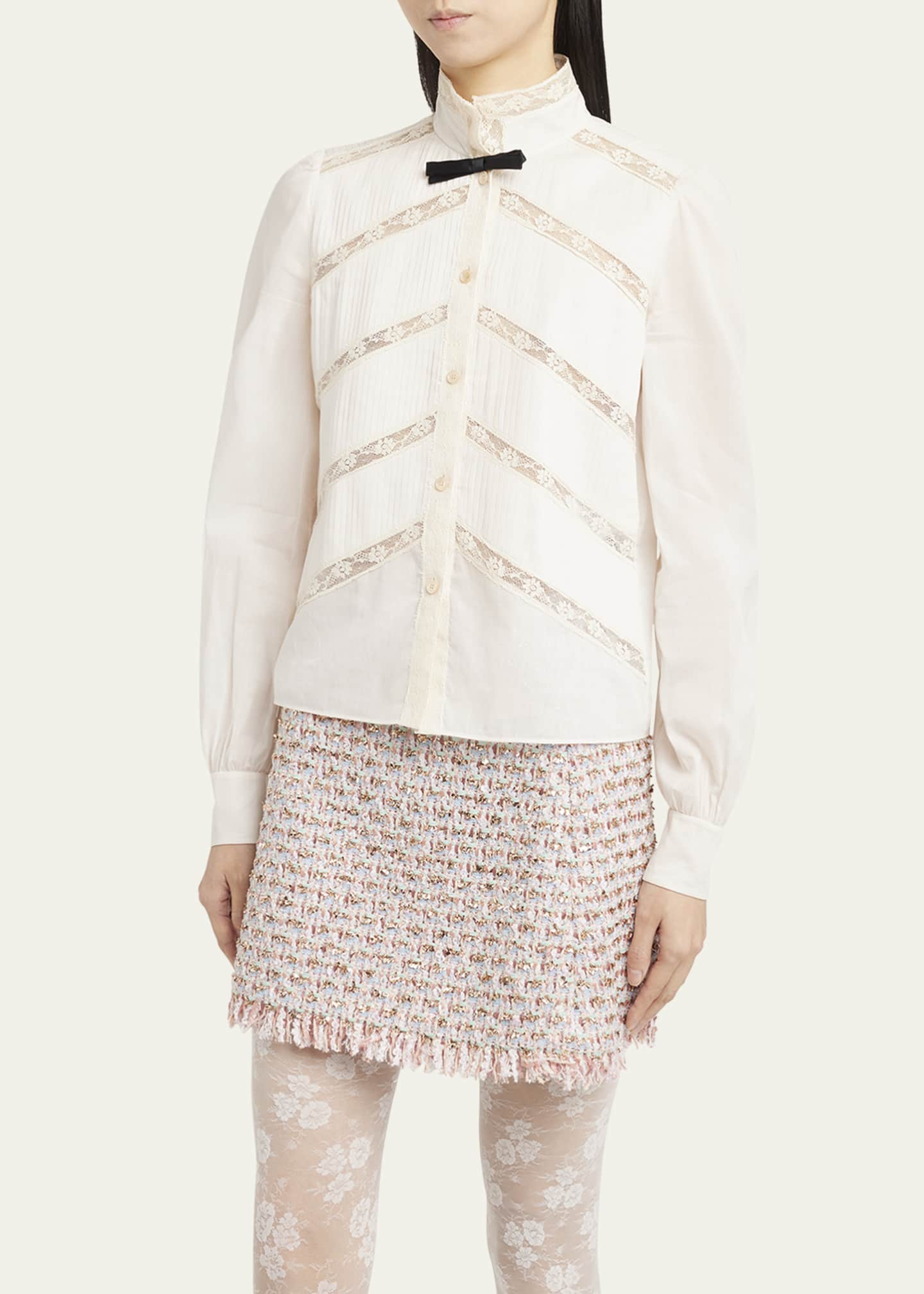 Valentino Garavani Lace-Inset Pintuck Cotton Blouse