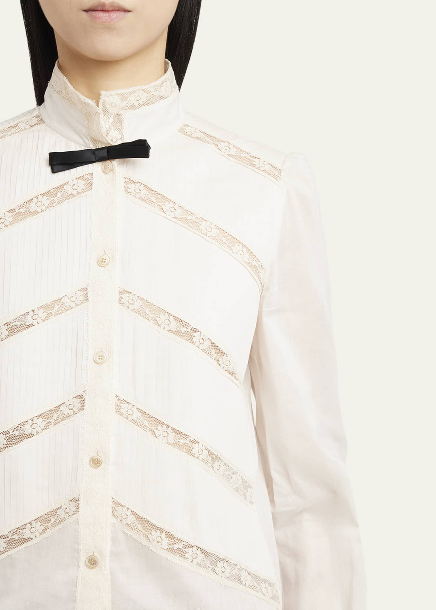 Valentino Garavani Lace-Inset Pintuck Cotton Blouse Image 5 of 5