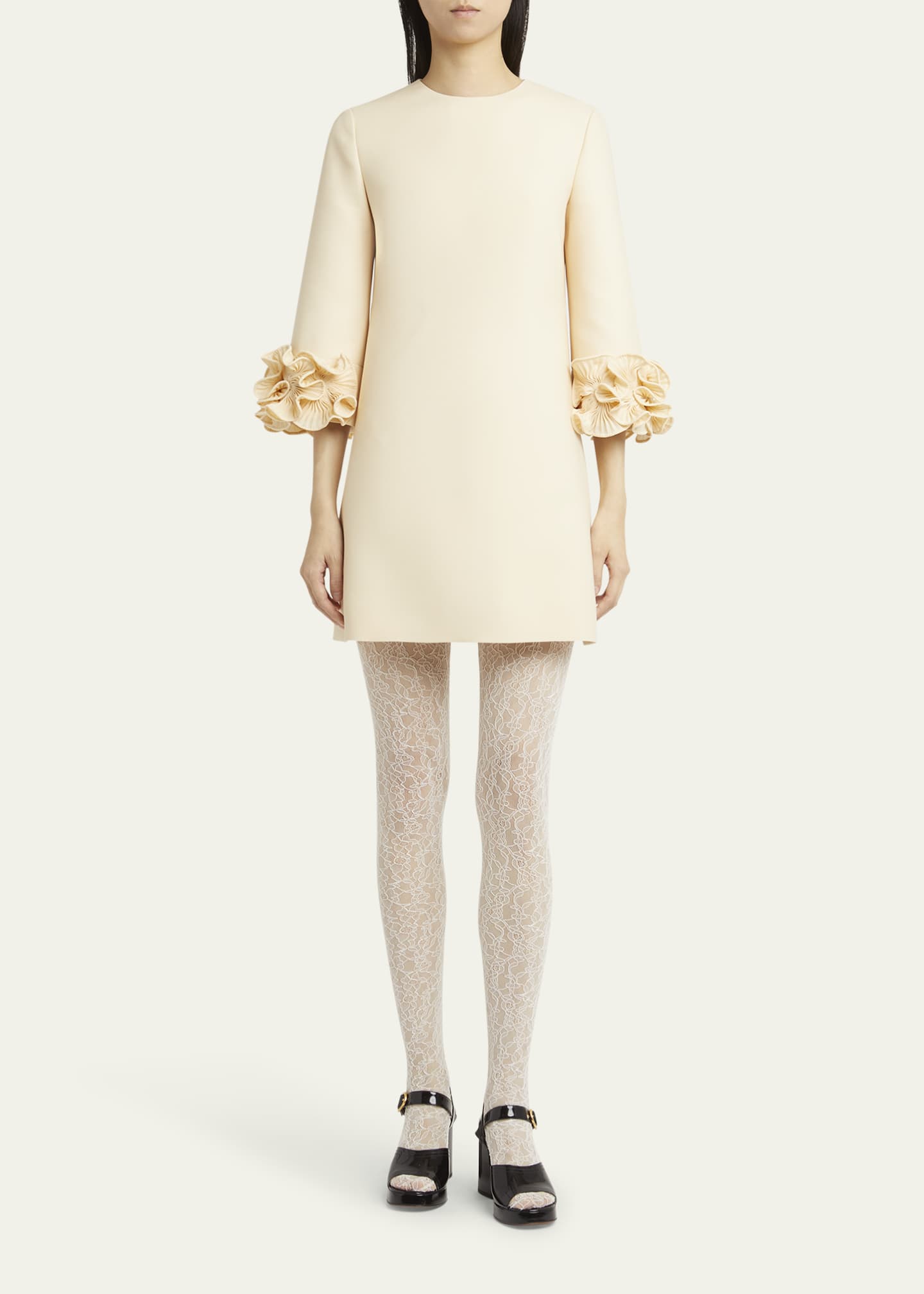 Valentino Garavani Ruffle Cuff Crepe Couture Short Dress Image 2 of 5