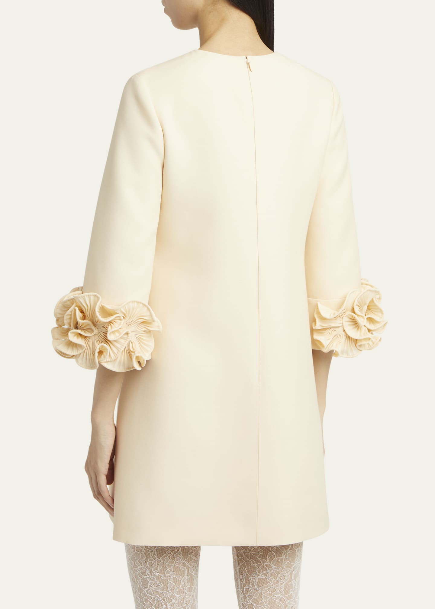 Valentino Garavani Ruffle Cuff Crepe Couture Short Dress Image 3 of 5