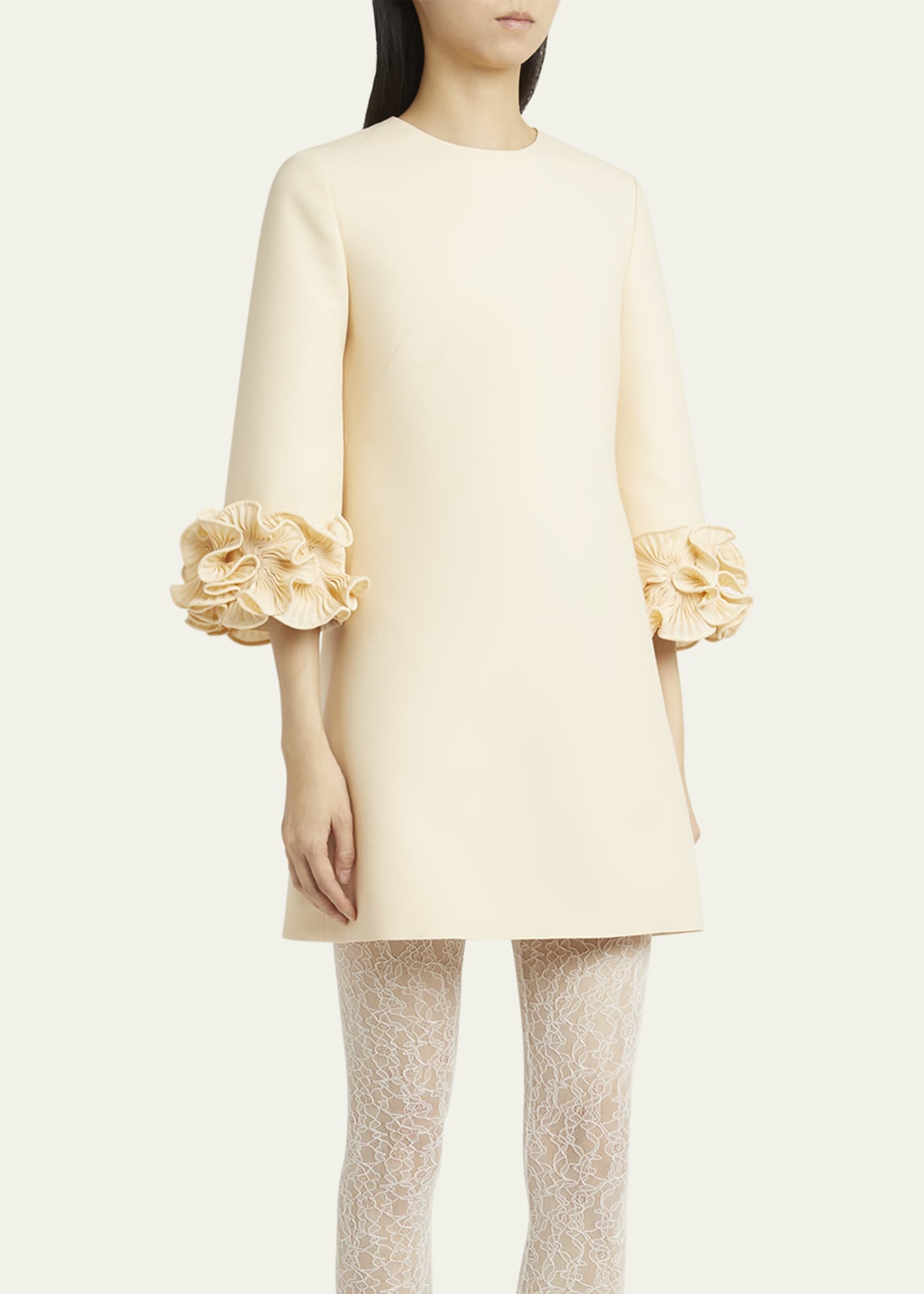 Valentino Garavani Ruffle Cuff Crepe Couture Short Dress Image 4 of 5