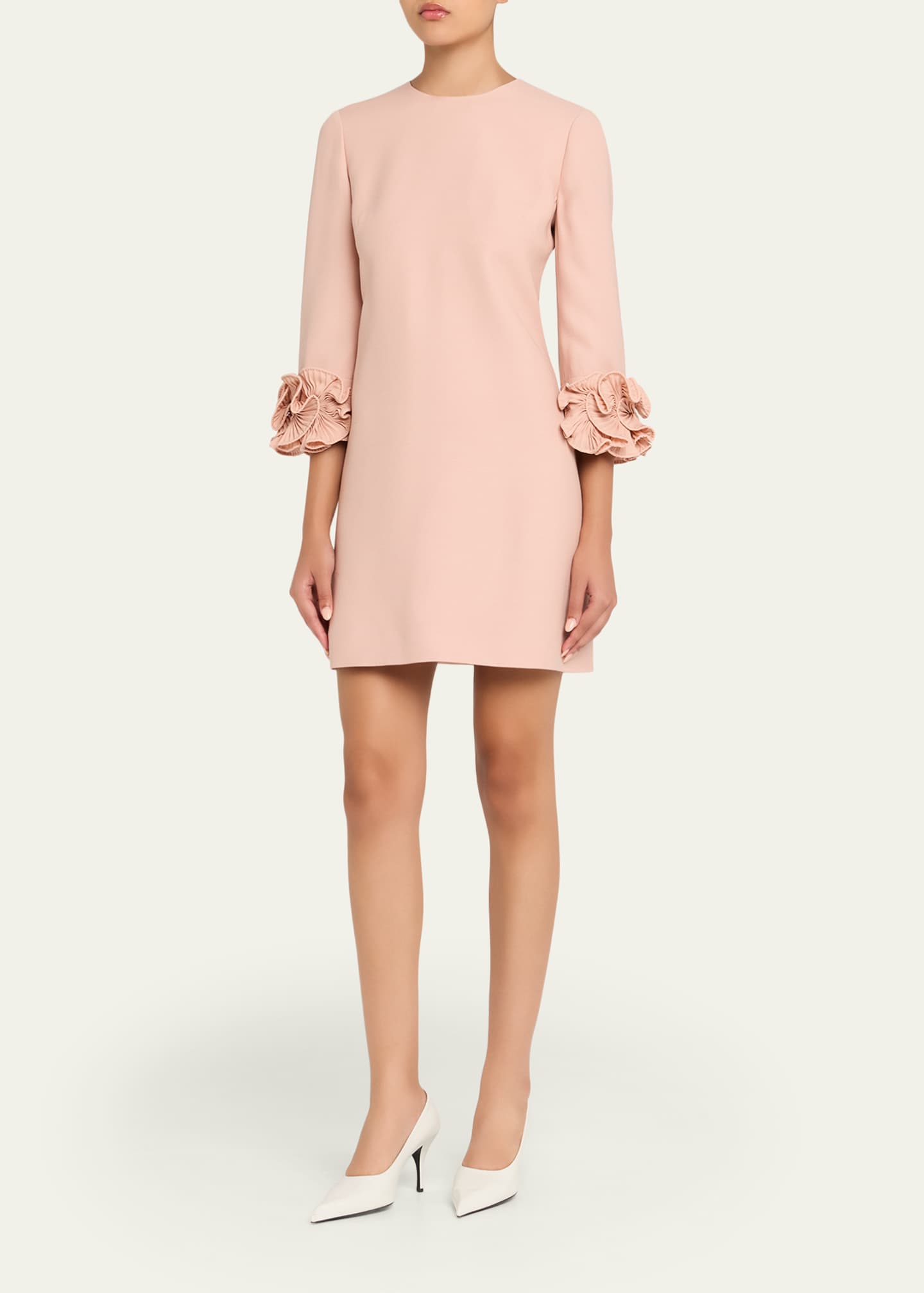 Valentino Garavani Ruffle Cuff Crepe Couture Short Dress - Bergdorf Goodman