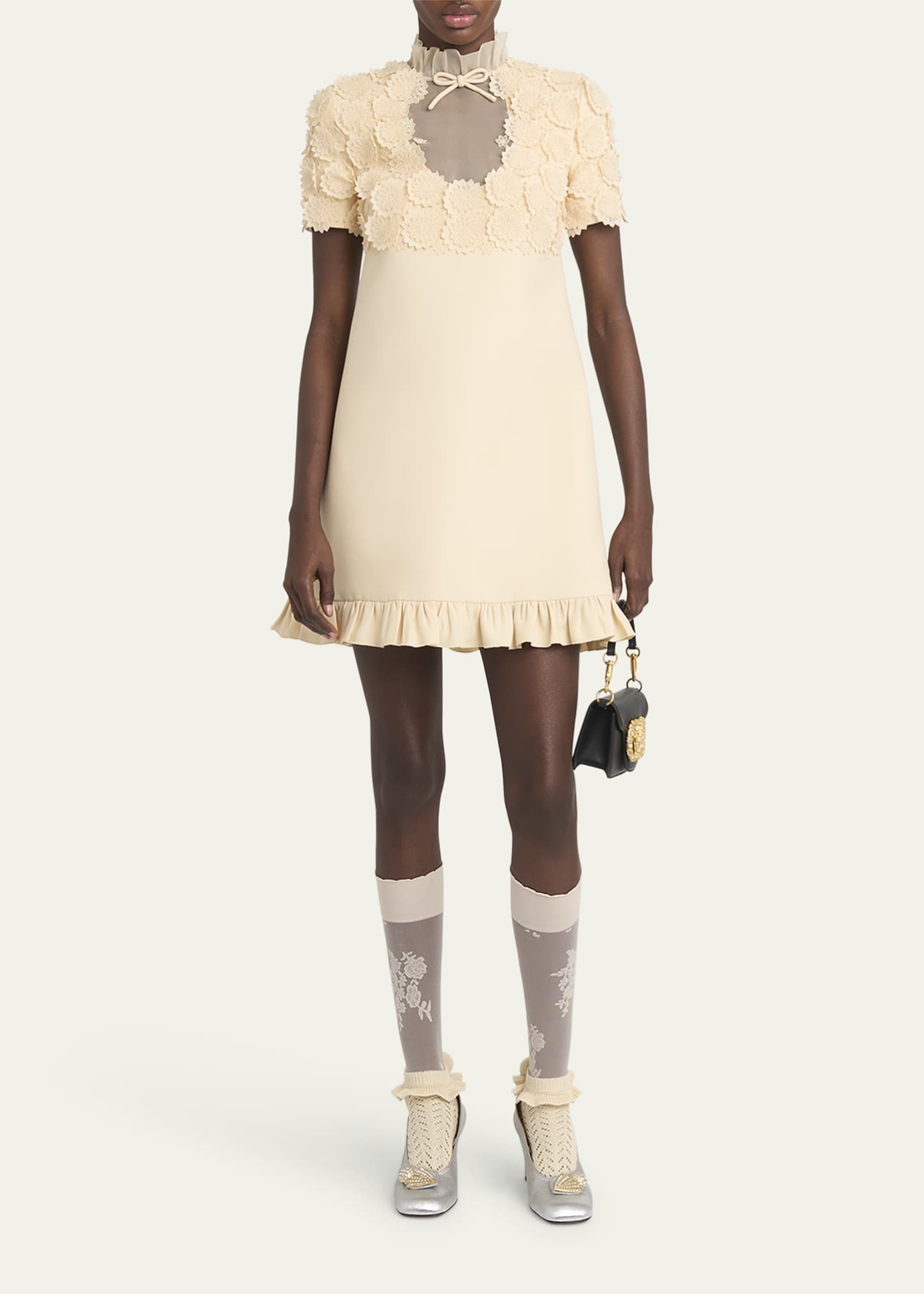 Valentino Garavani Floral Applique Crepe Mini Dress Image 2 of 5