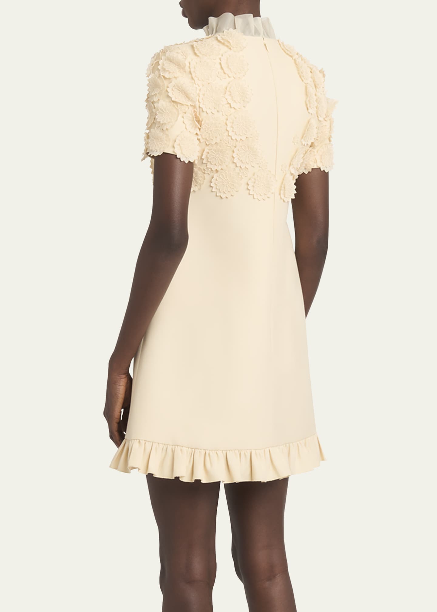 Valentino Garavani Floral Applique Crepe Mini Dress Image 3 of 5