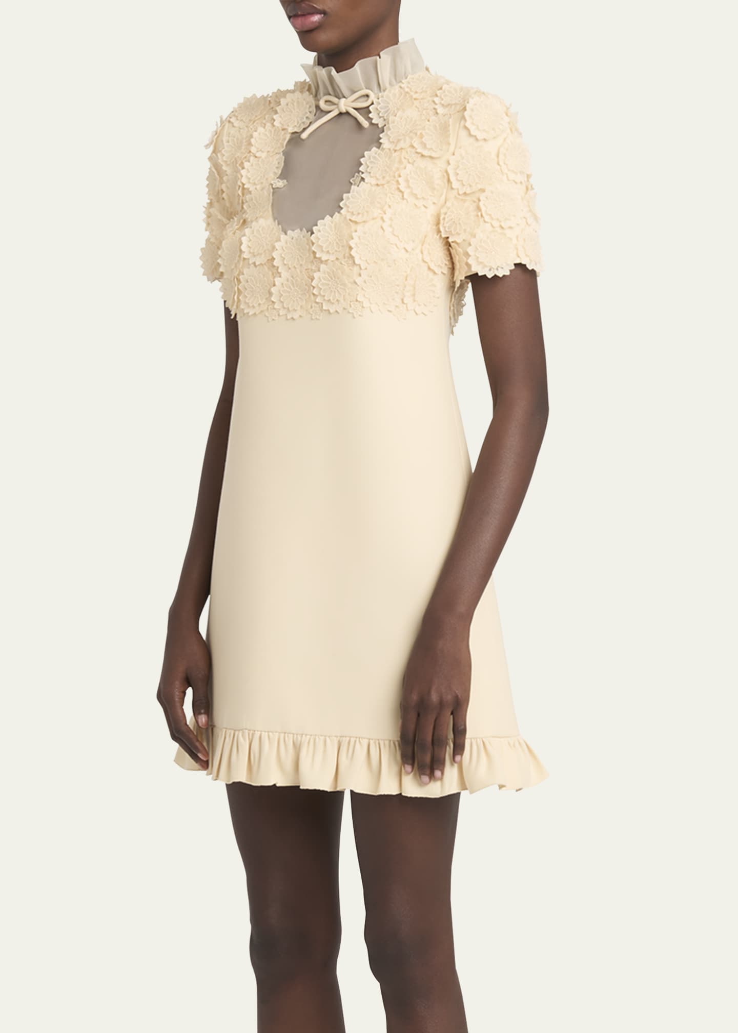 Valentino Garavani Floral Applique Crepe Mini Dress Image 4 of 5