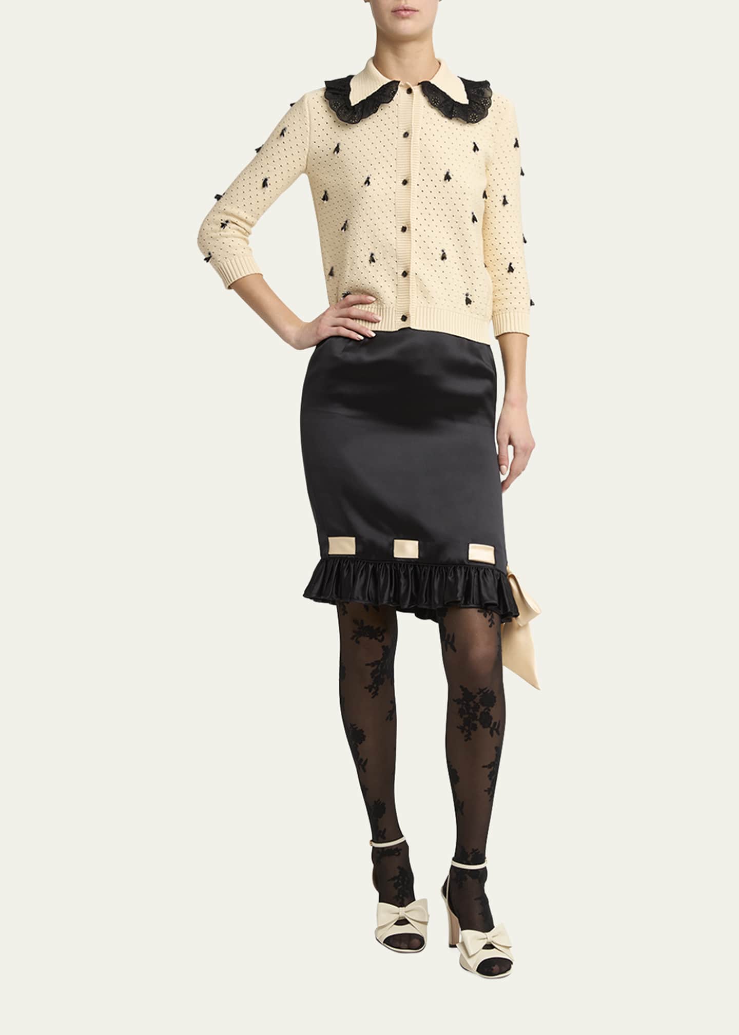 Valentino Garavani Ribbon Ruffle Hem Double Satin Skirt Image 2 of 5