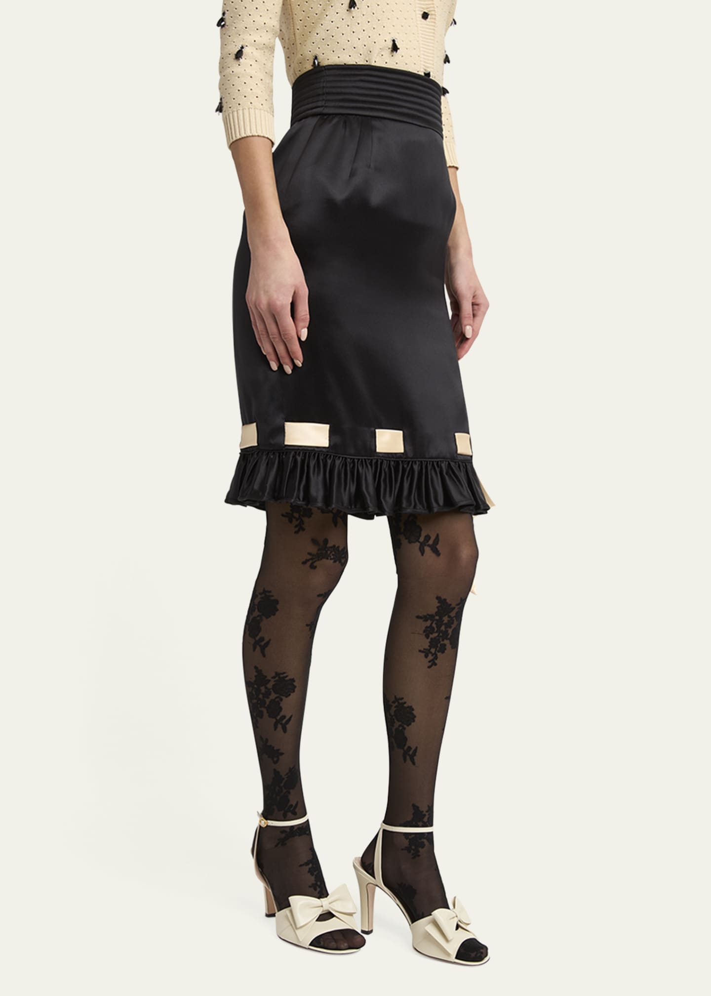 Valentino Garavani Ribbon Ruffle Hem Double Satin Skirt Image 4 of 5