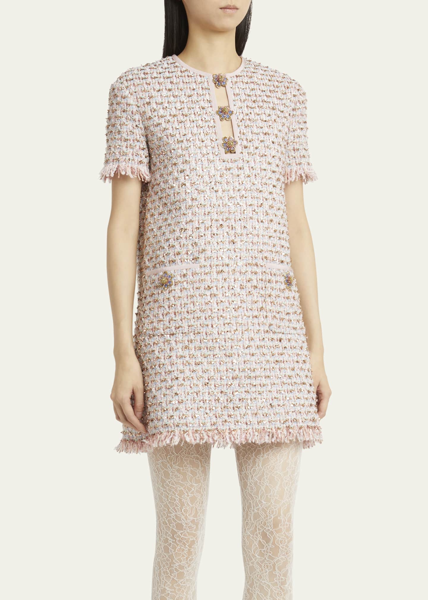 Valentino Garavani Ribbon Tweed Frayed Mini Dress Image 4 of 5