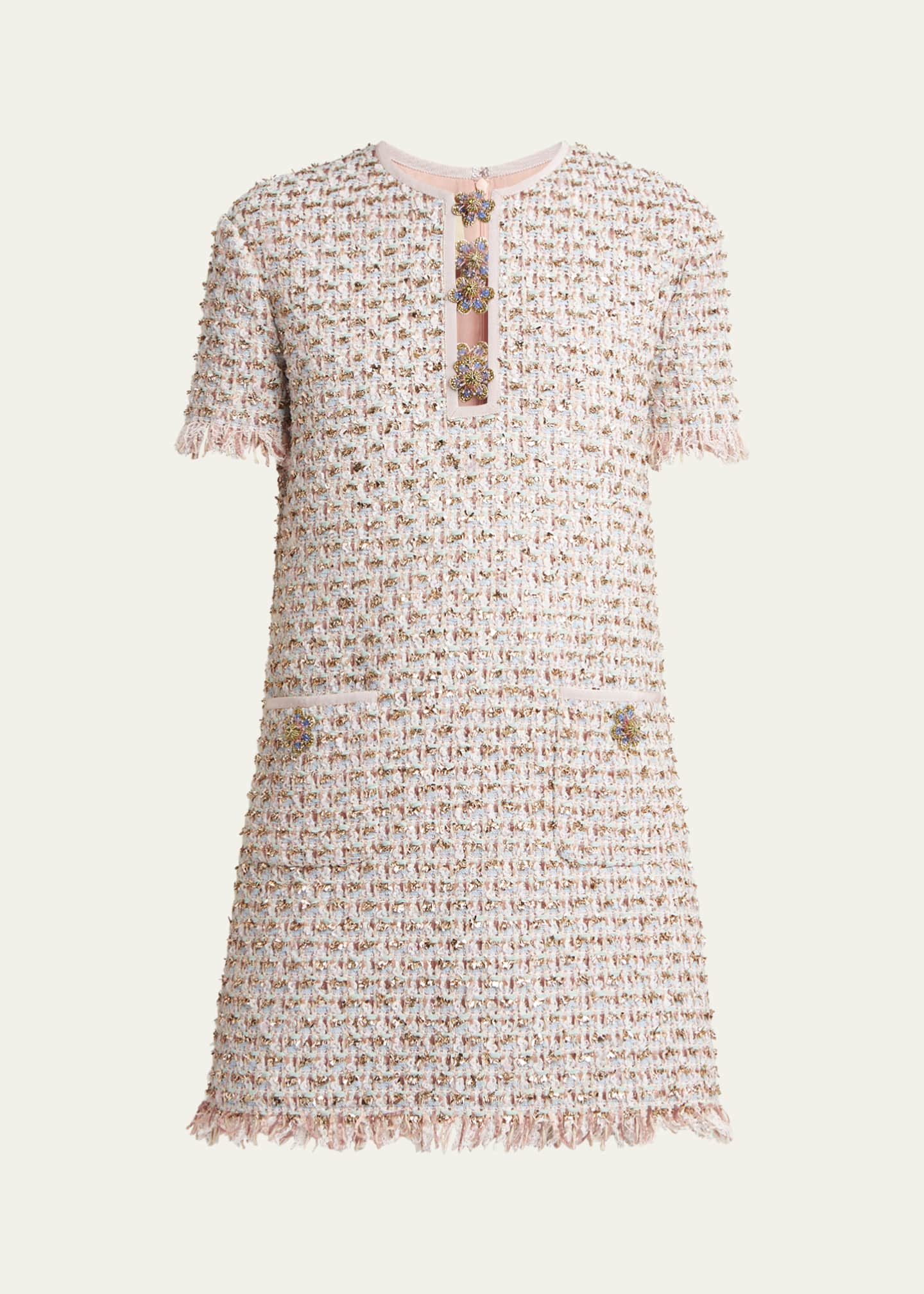 Valentino Garavani Ribbon Tweed Frayed Mini Dress Image 1 of 5