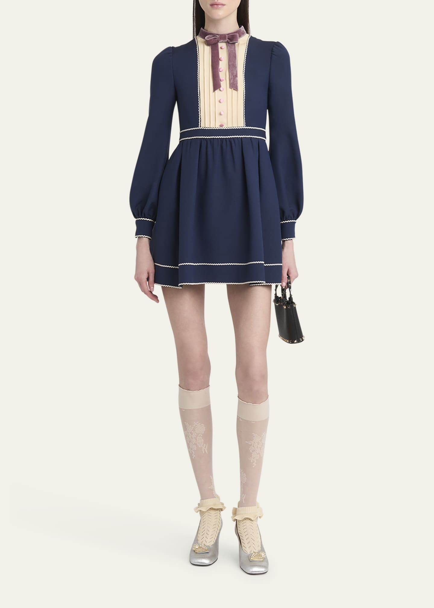 Valentino Garavani Pleated Pintuck Bow-Front Mini Dress Image 2 of 5