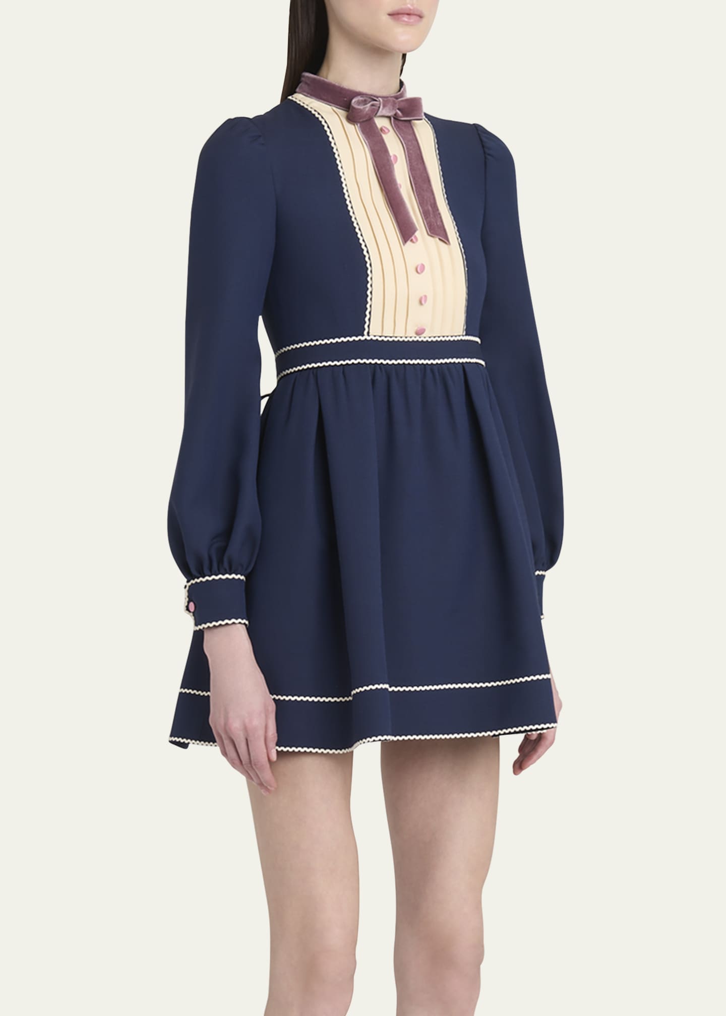 Valentino Garavani Pleated Pintuck Bow-Front Mini Dress Image 4 of 5