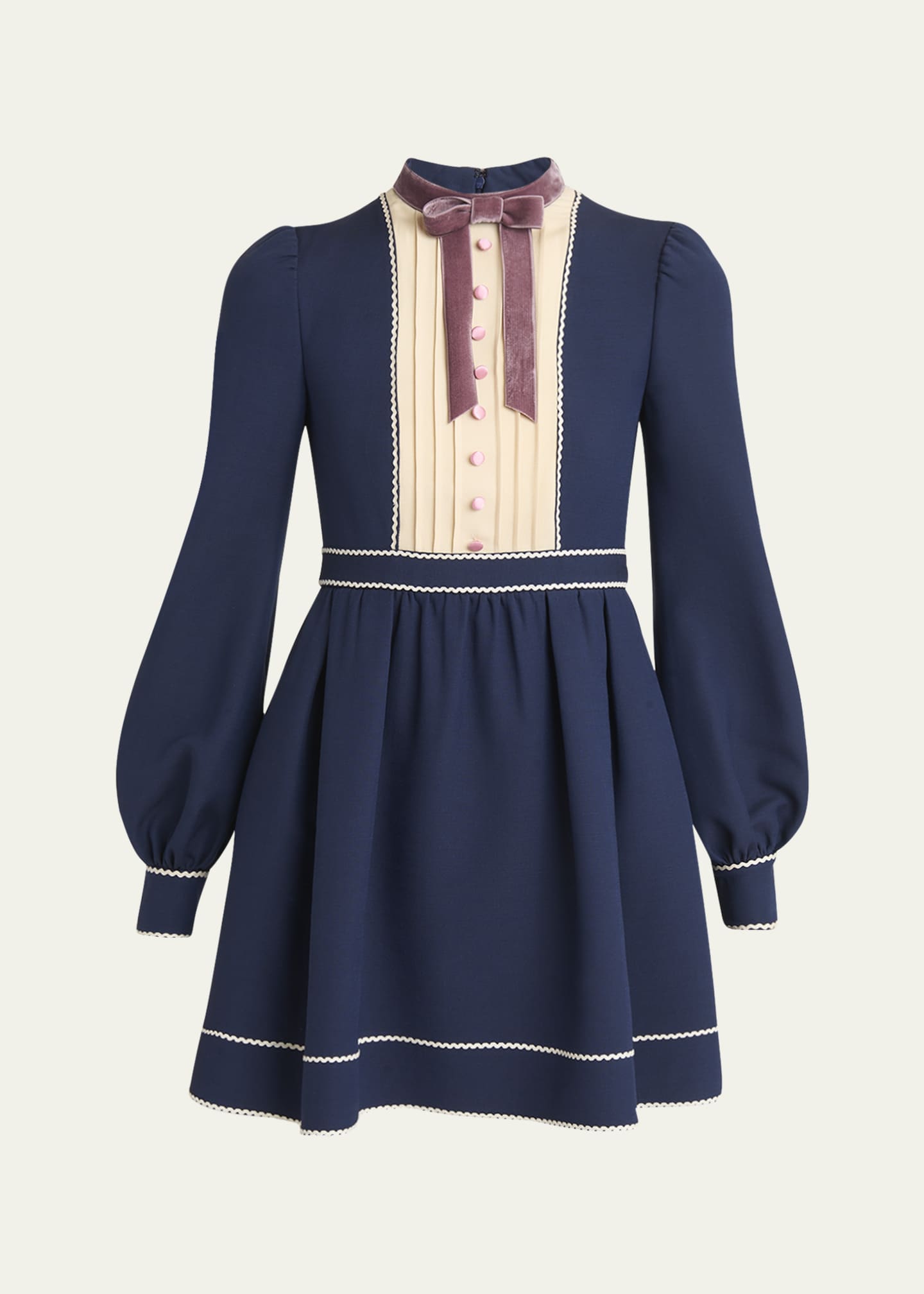 Valentino Garavani Pleated Pintuck Bow-Front Mini Dress Image 1 of 5