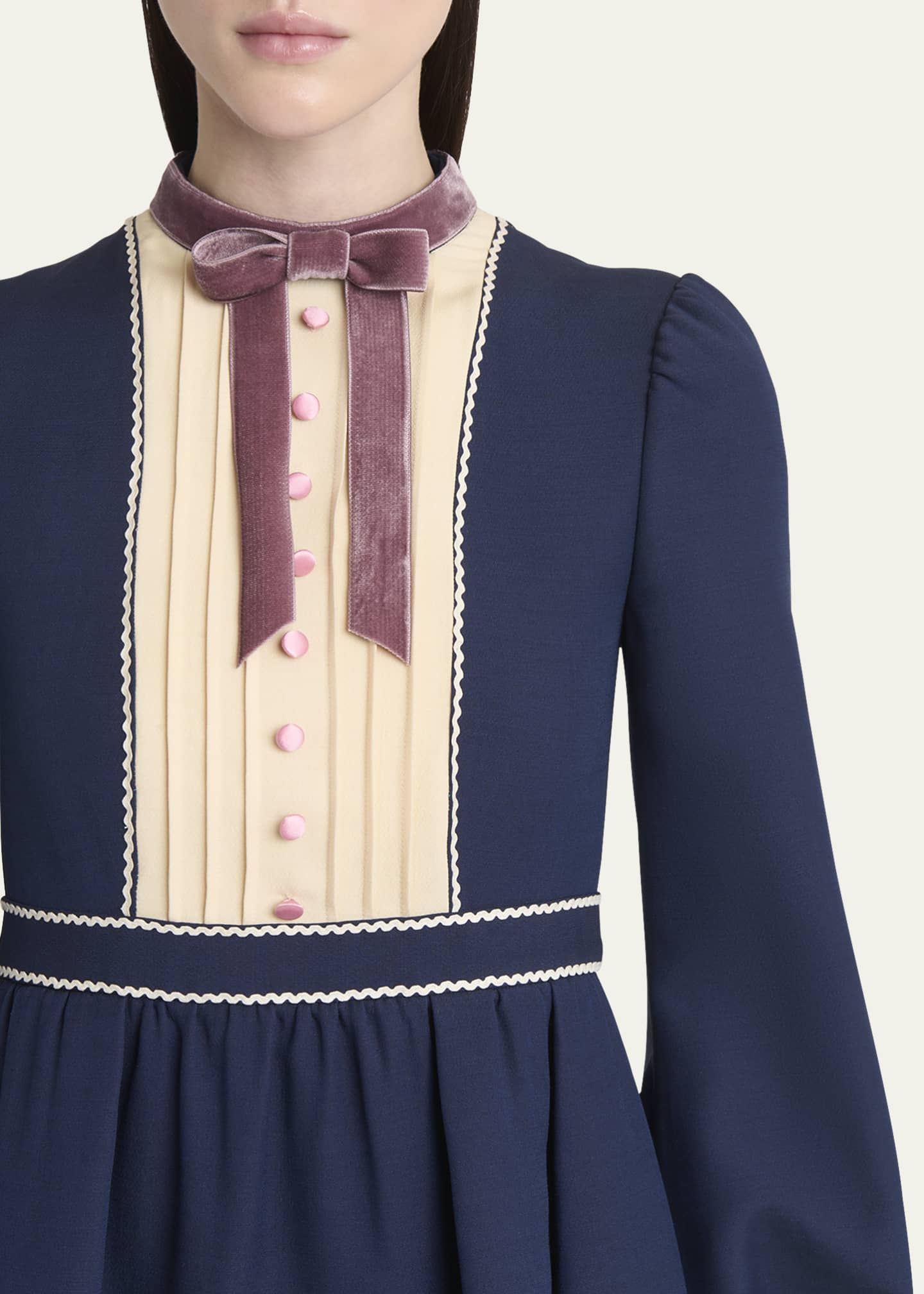 Valentino Garavani Pleated Pintuck Bow-Front Mini Dress Image 5 of 5