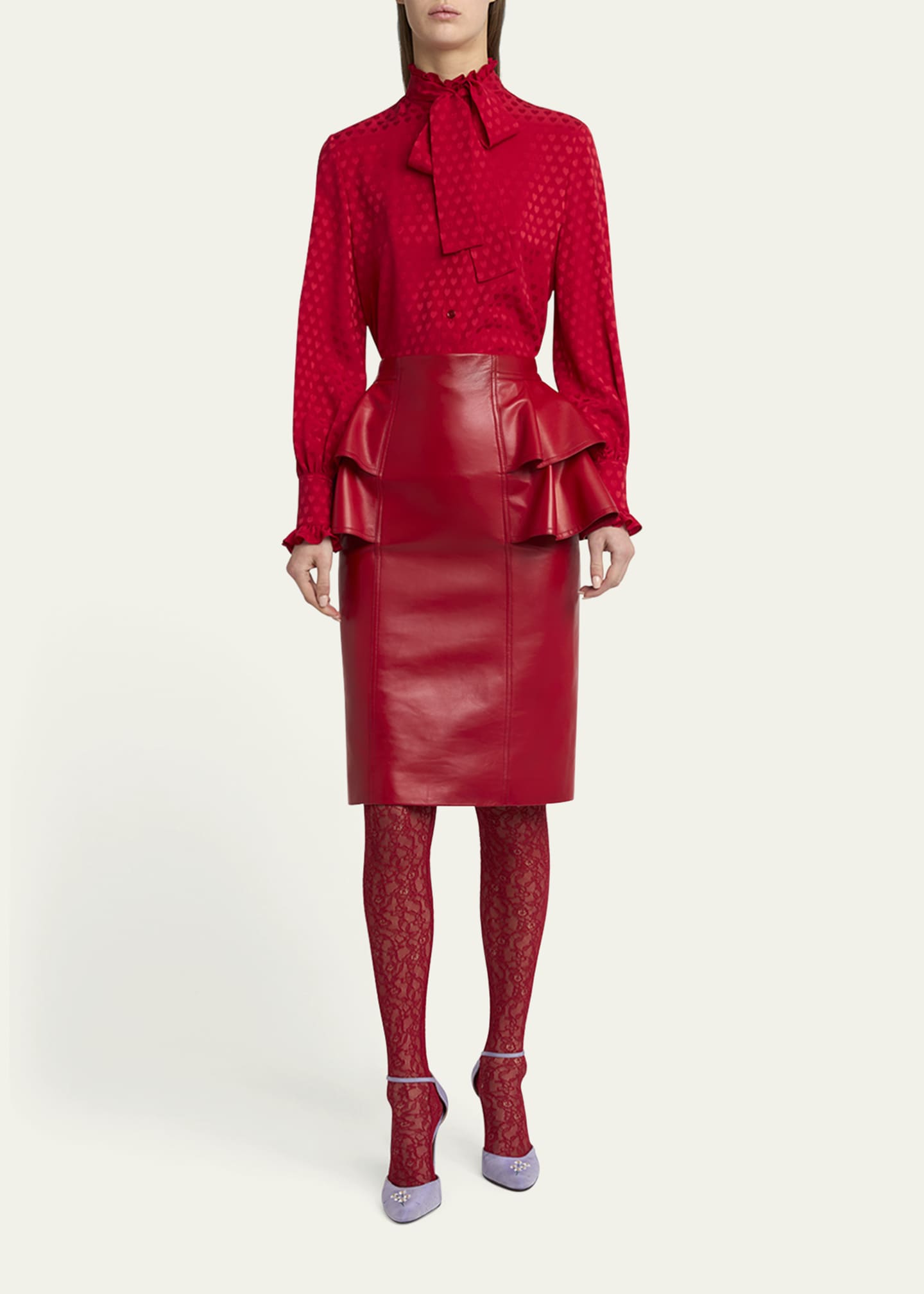 Valentino Garavani Ruffle Nappa Leather Pencil Skirt Image 2 of 4
