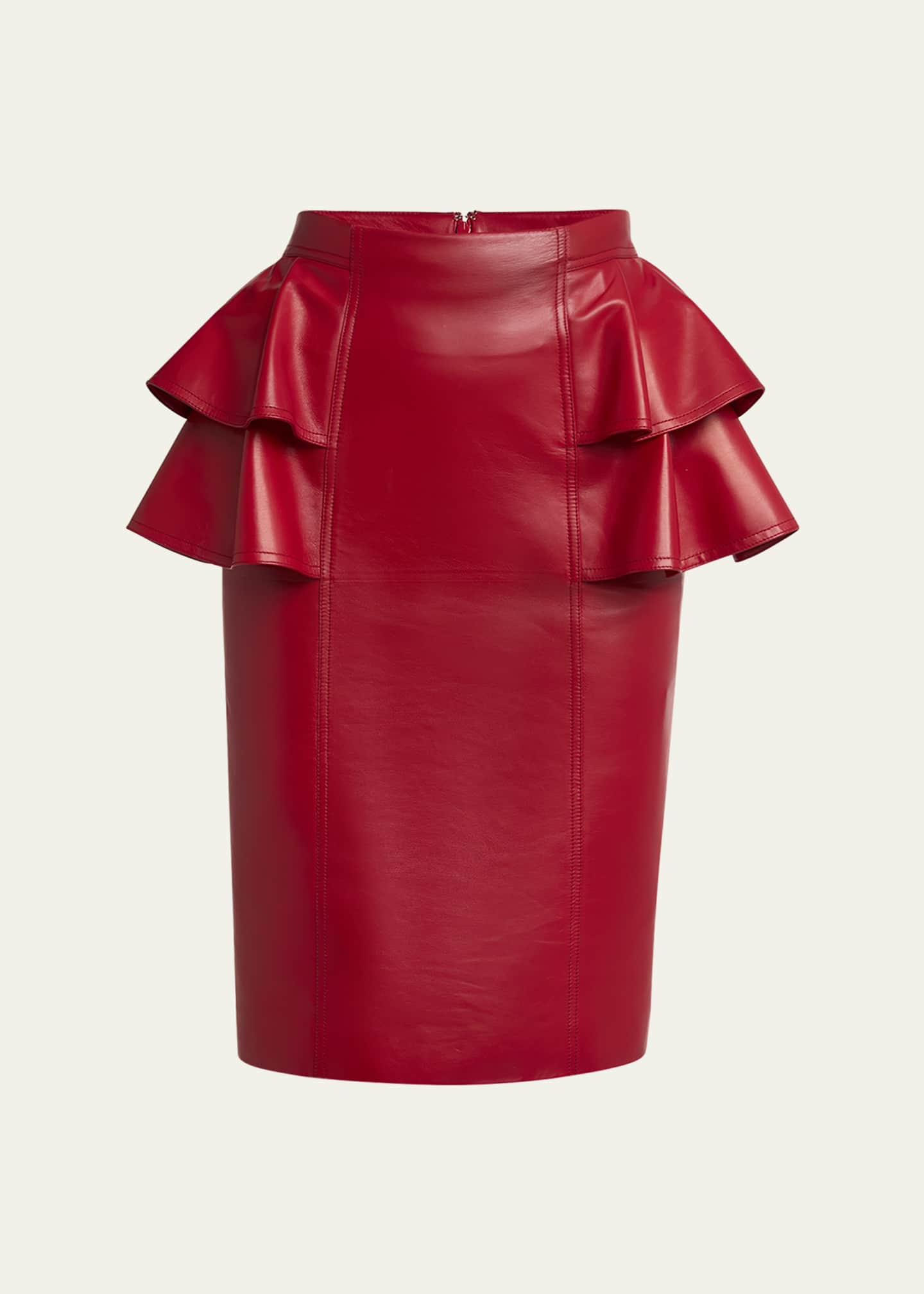 Valentino Garavani Ruffle Nappa Leather Pencil Skirt Image 1 of 4