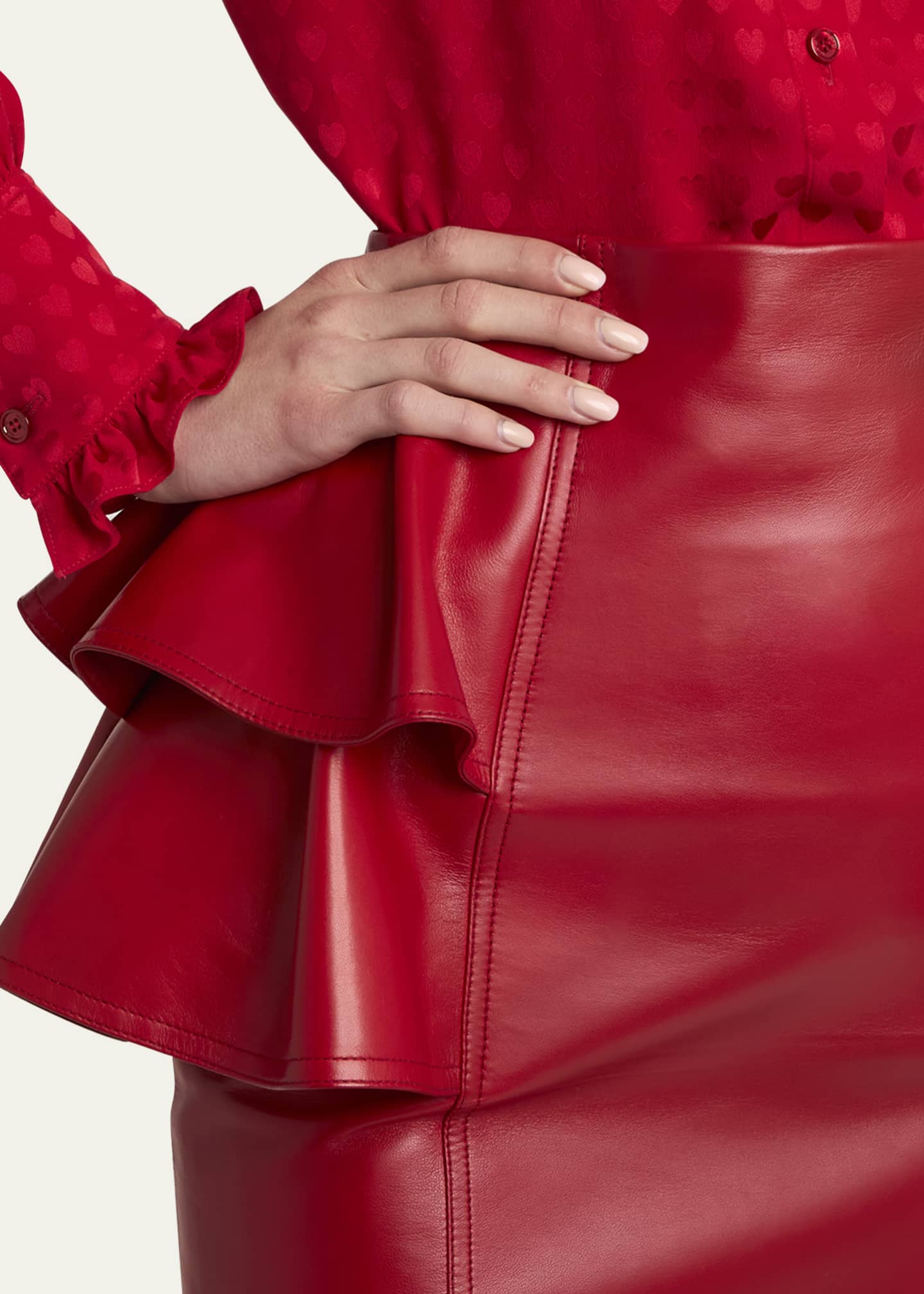Valentino Garavani Ruffle Nappa Leather Pencil Skirt Image 4 of 4