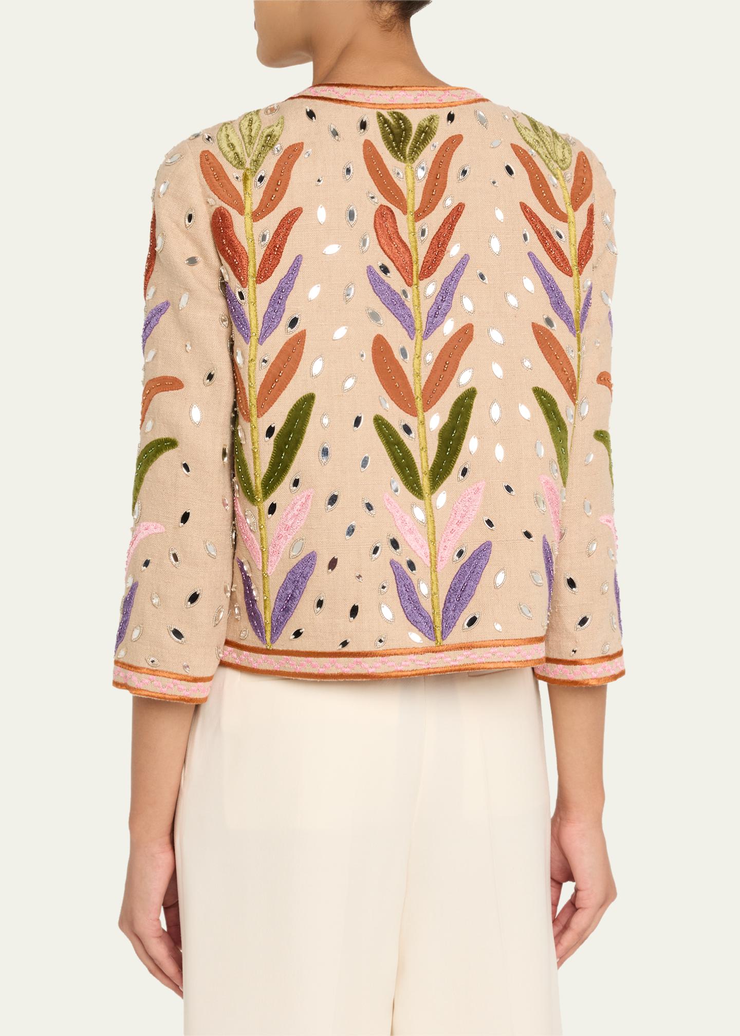 Valentino Garavani Beaded Leaf-Embroidered Linen Jacket - Bergdorf