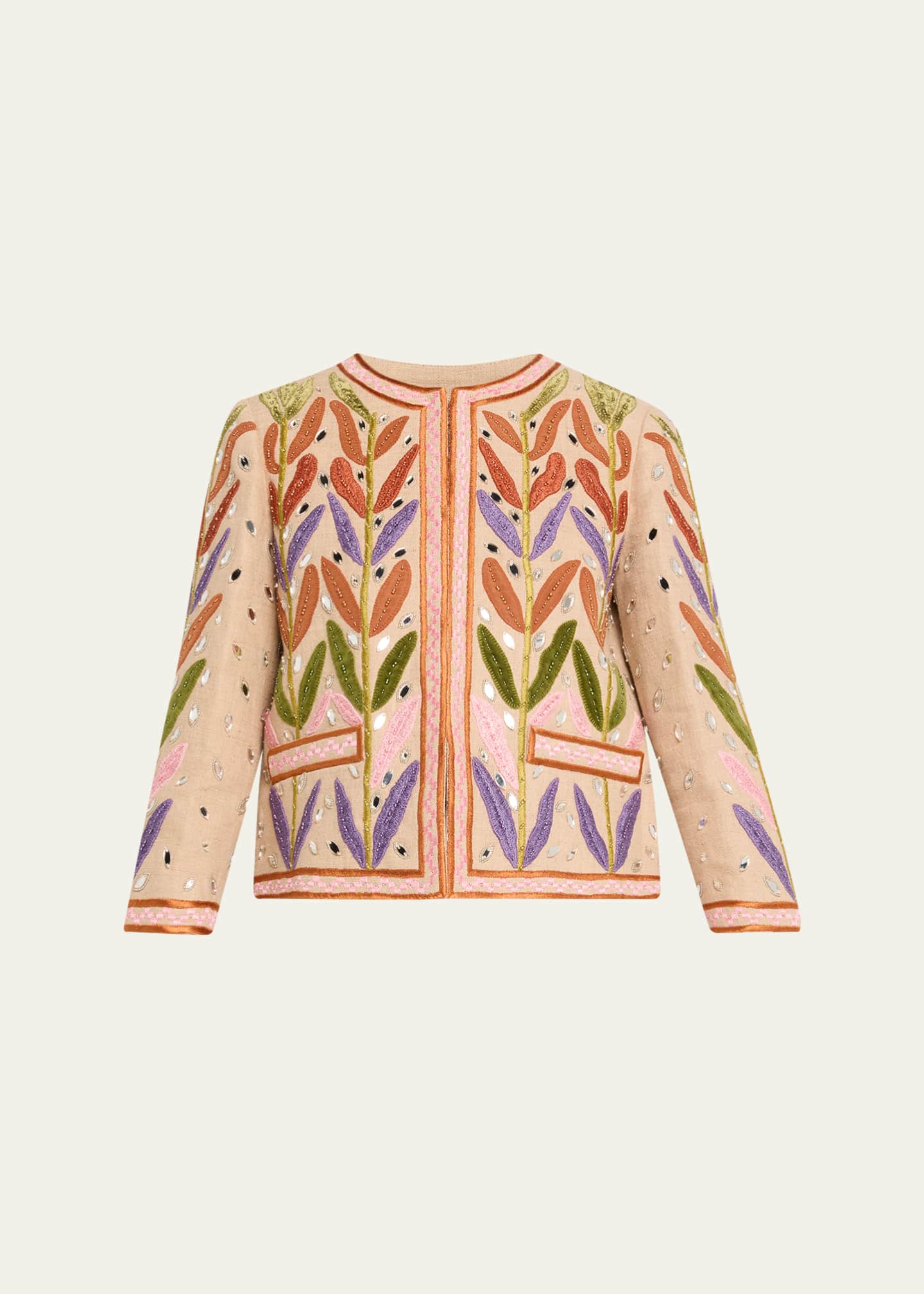 Valentino Garavani Beaded Leaf-Embroidered Linen Jacket - Bergdorf