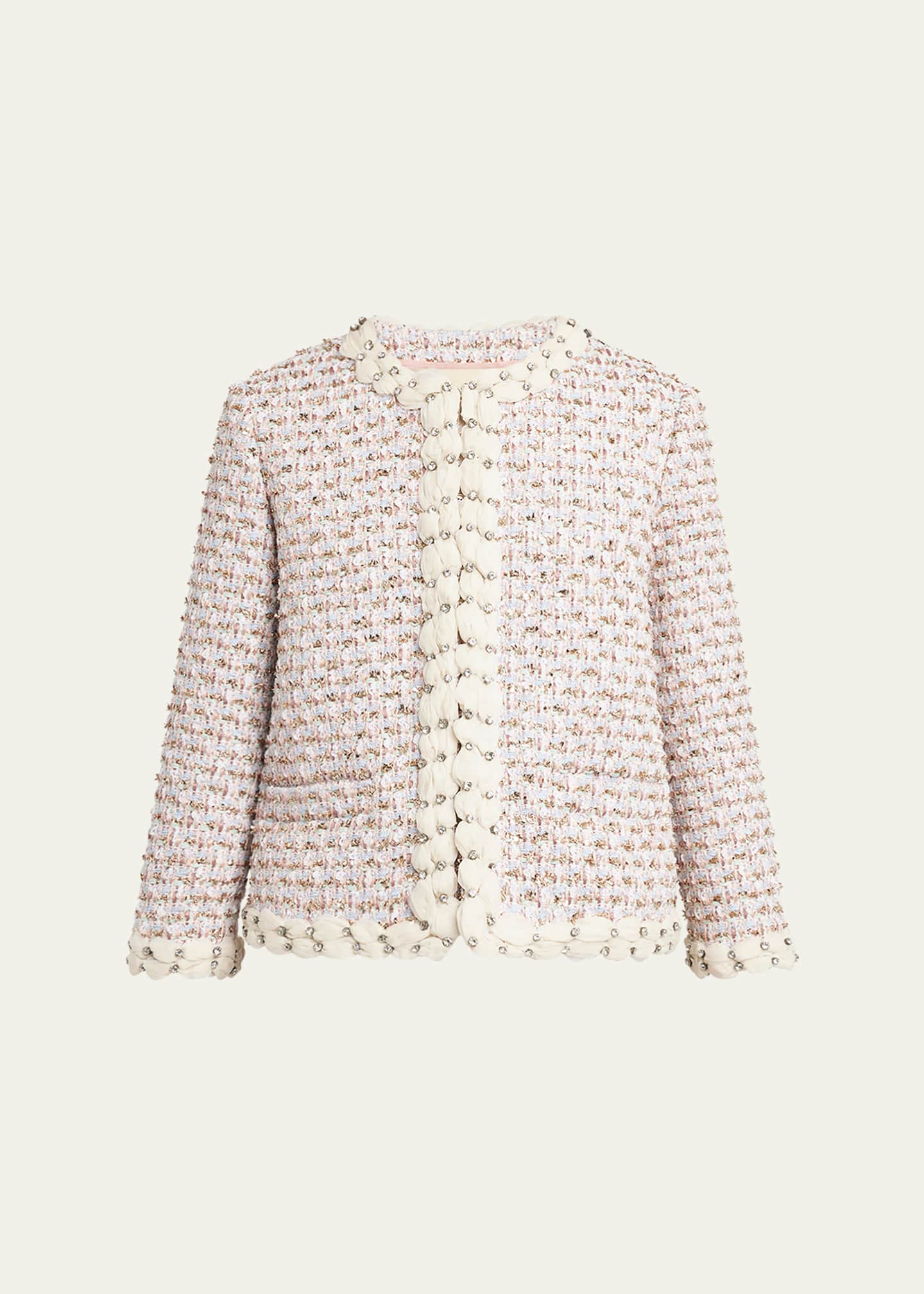 Valentino Garavani Boxy Crystal-Embellished Tweed Jacket Image 1 of 5
