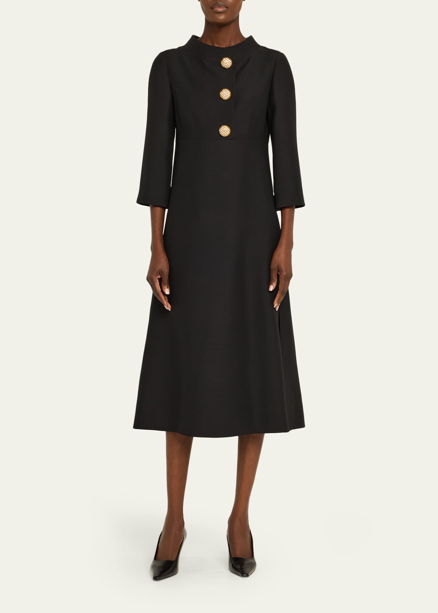 Valentino Garavani Strass Button High-Neck Crepe Midi Dress Image 2 of 5