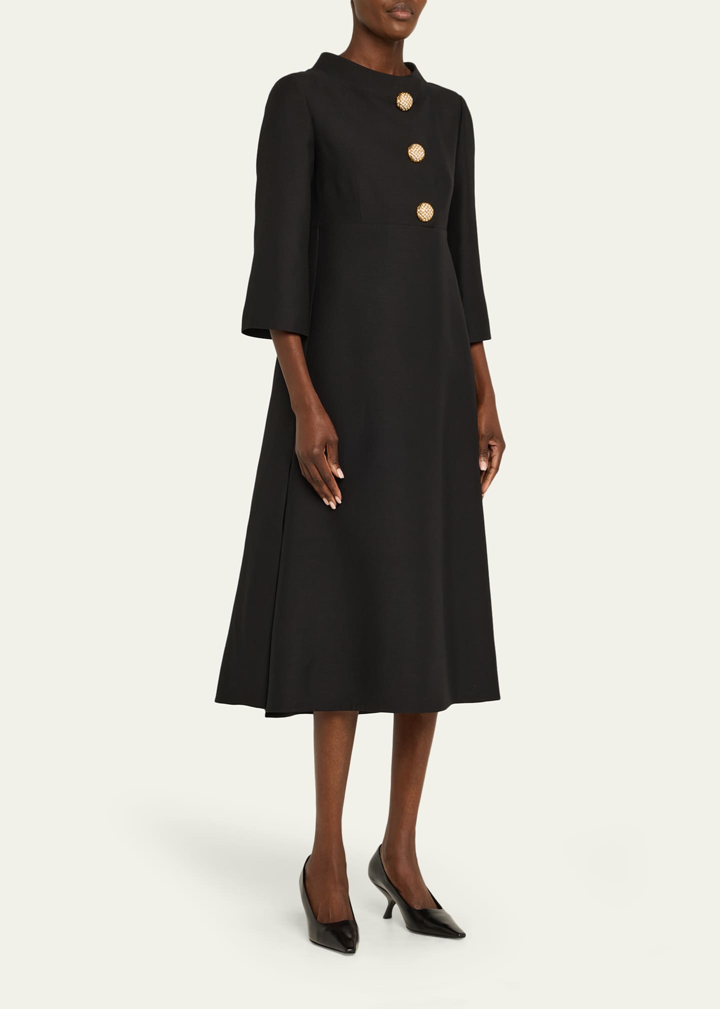 Valentino Garavani Strass Button High-Neck Crepe Midi Dress Image 4 of 5