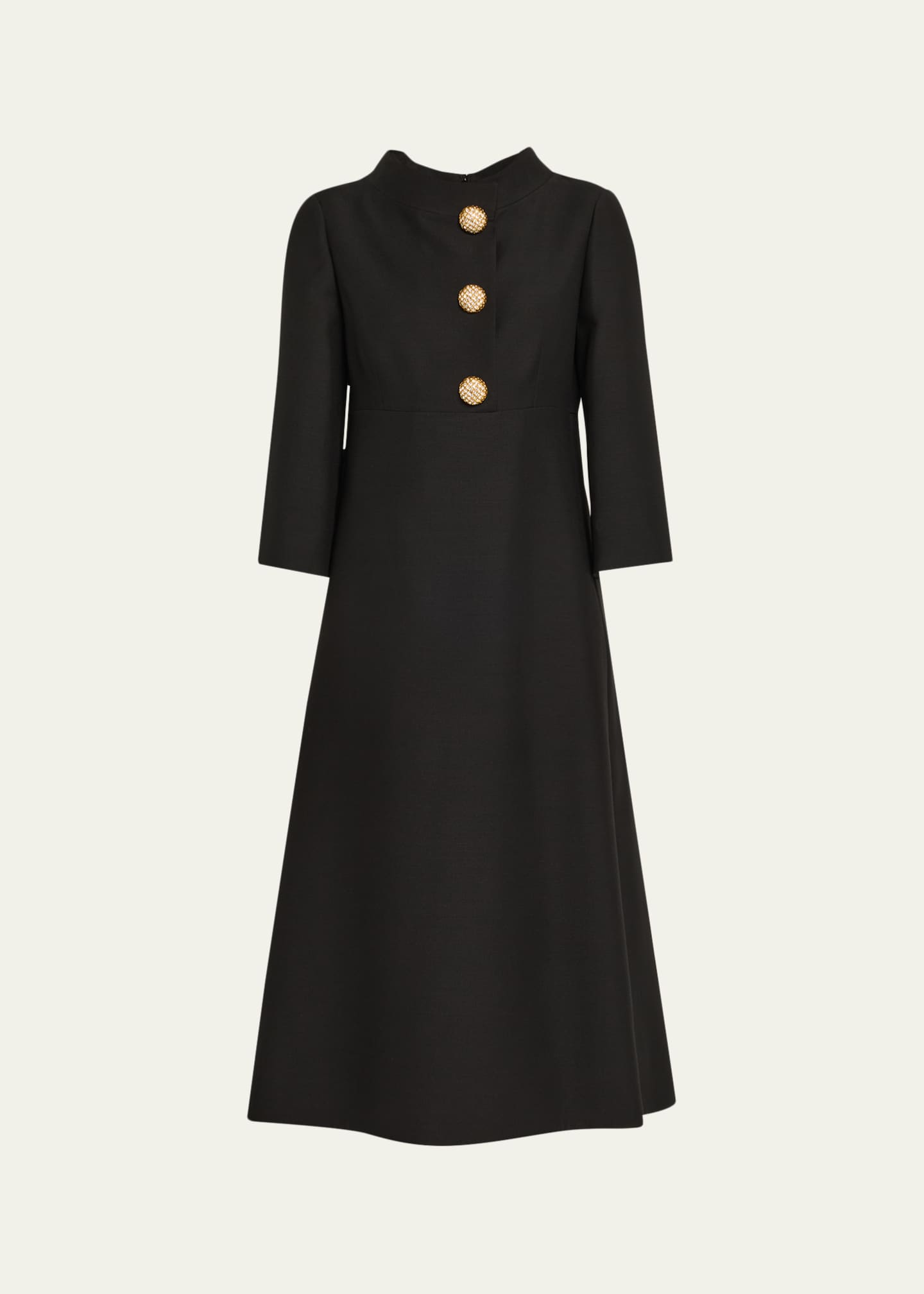 Valentino Garavani Strass Button High-Neck Crepe Midi Dress Image 1 of 5