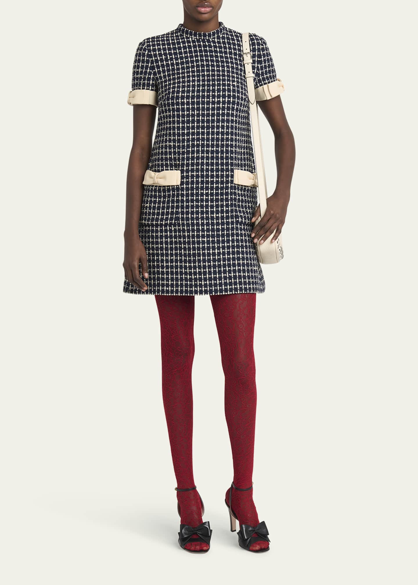 Valentino Garavani Bow-Embellished Boucle Mini Dress Image 2 of 5