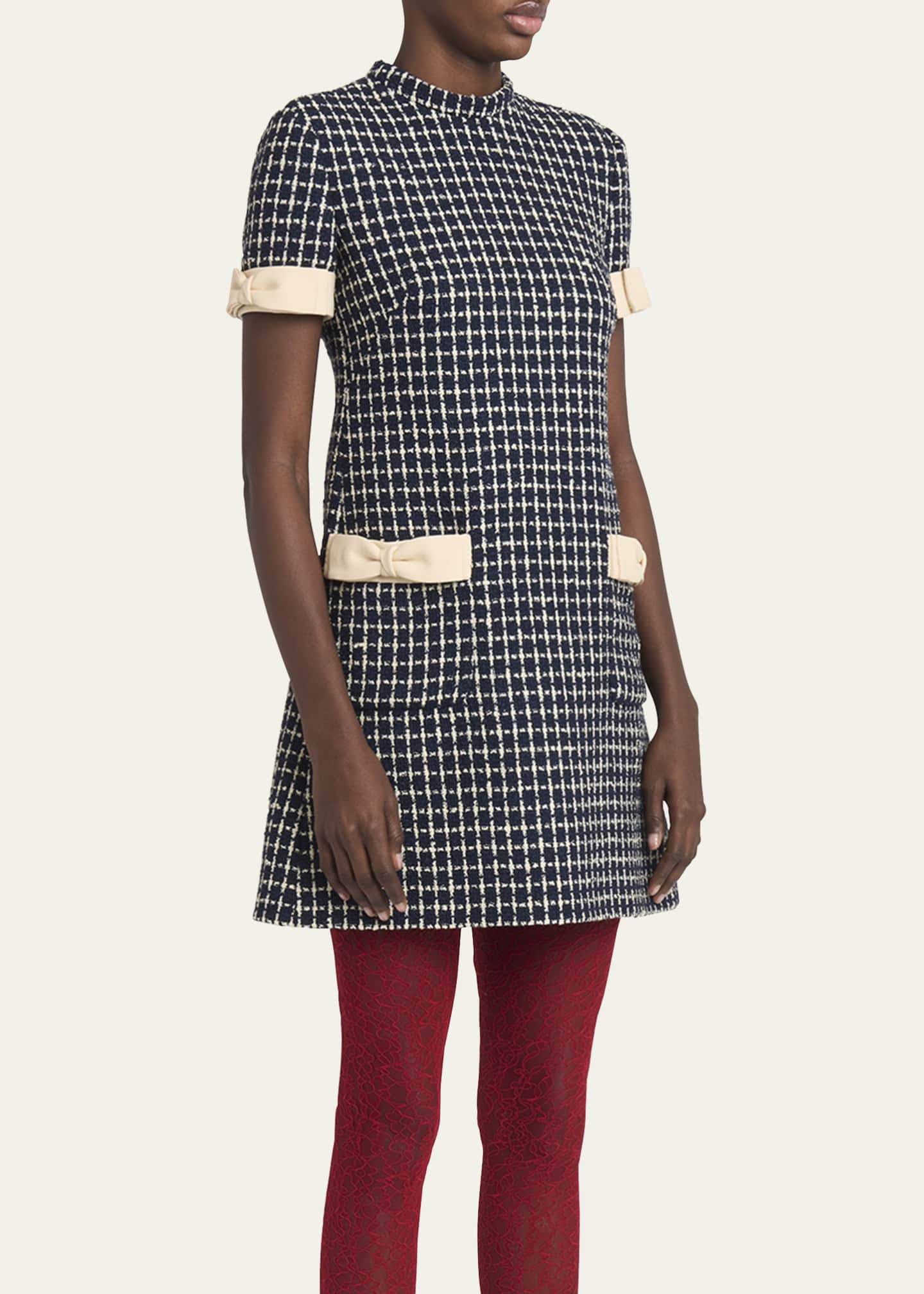 Valentino Garavani Bow-Embellished Boucle Mini Dress Image 4 of 5