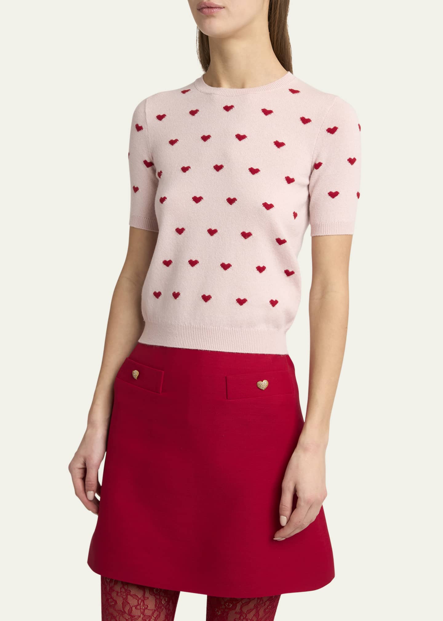 Valentino Garavani Crewneck Heart Jacquard Sweater Image 4 of 5