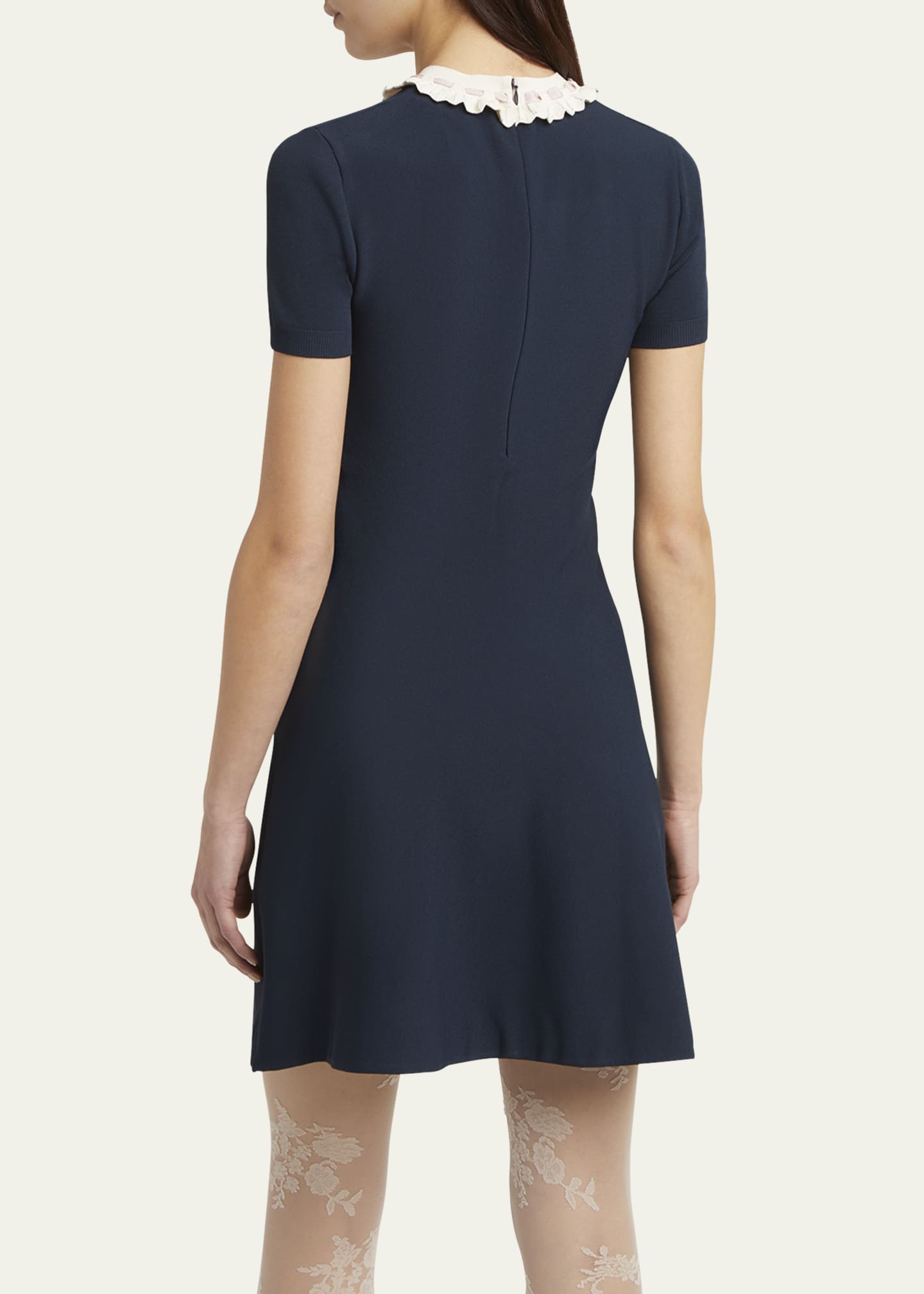Valentino Garavani Ribbon Ruffle-Trim Knit Mini Dress