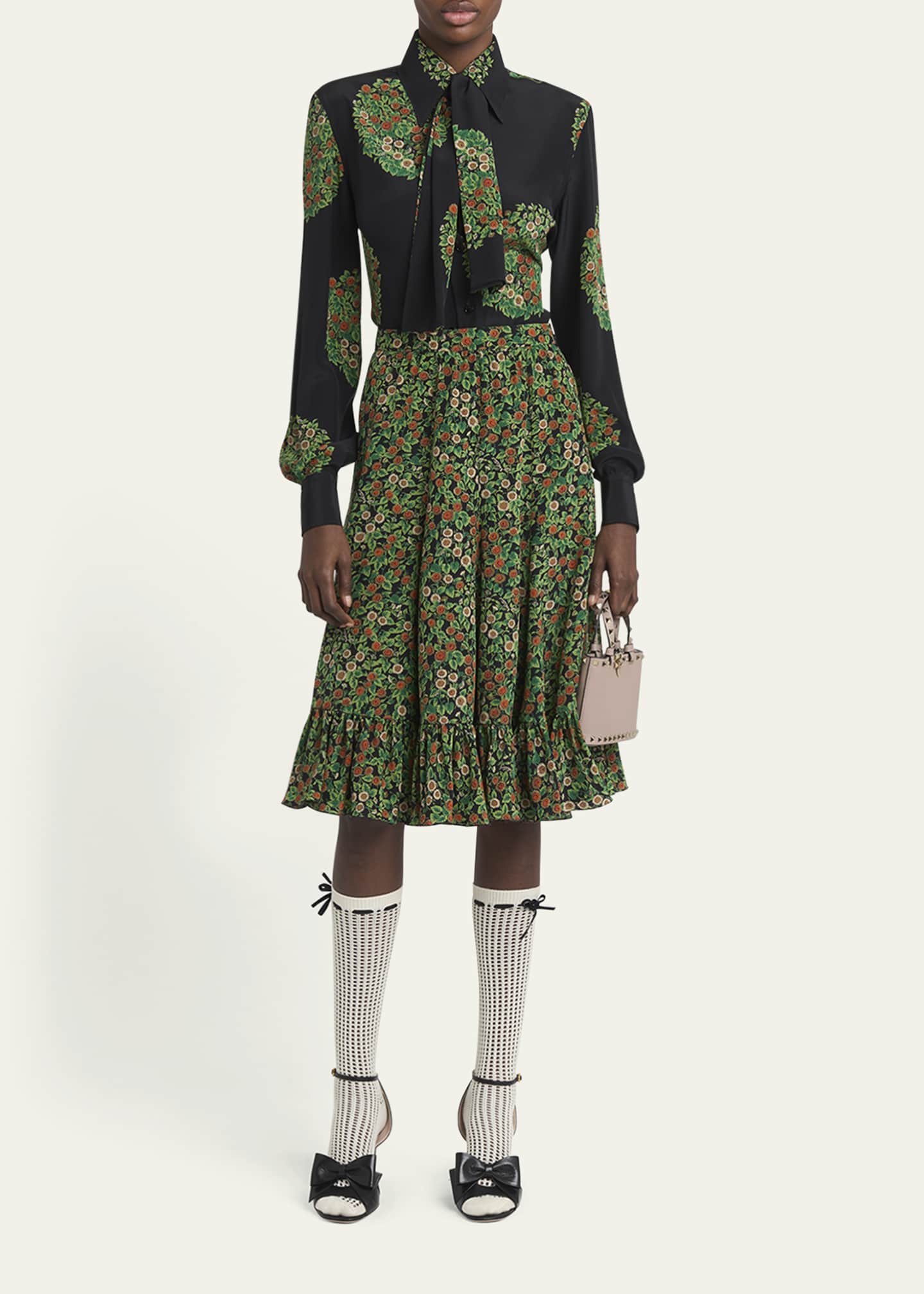 Valentino Garavani Floral-Print Silk Crepe De Chine Shirt Image 2 of 5
