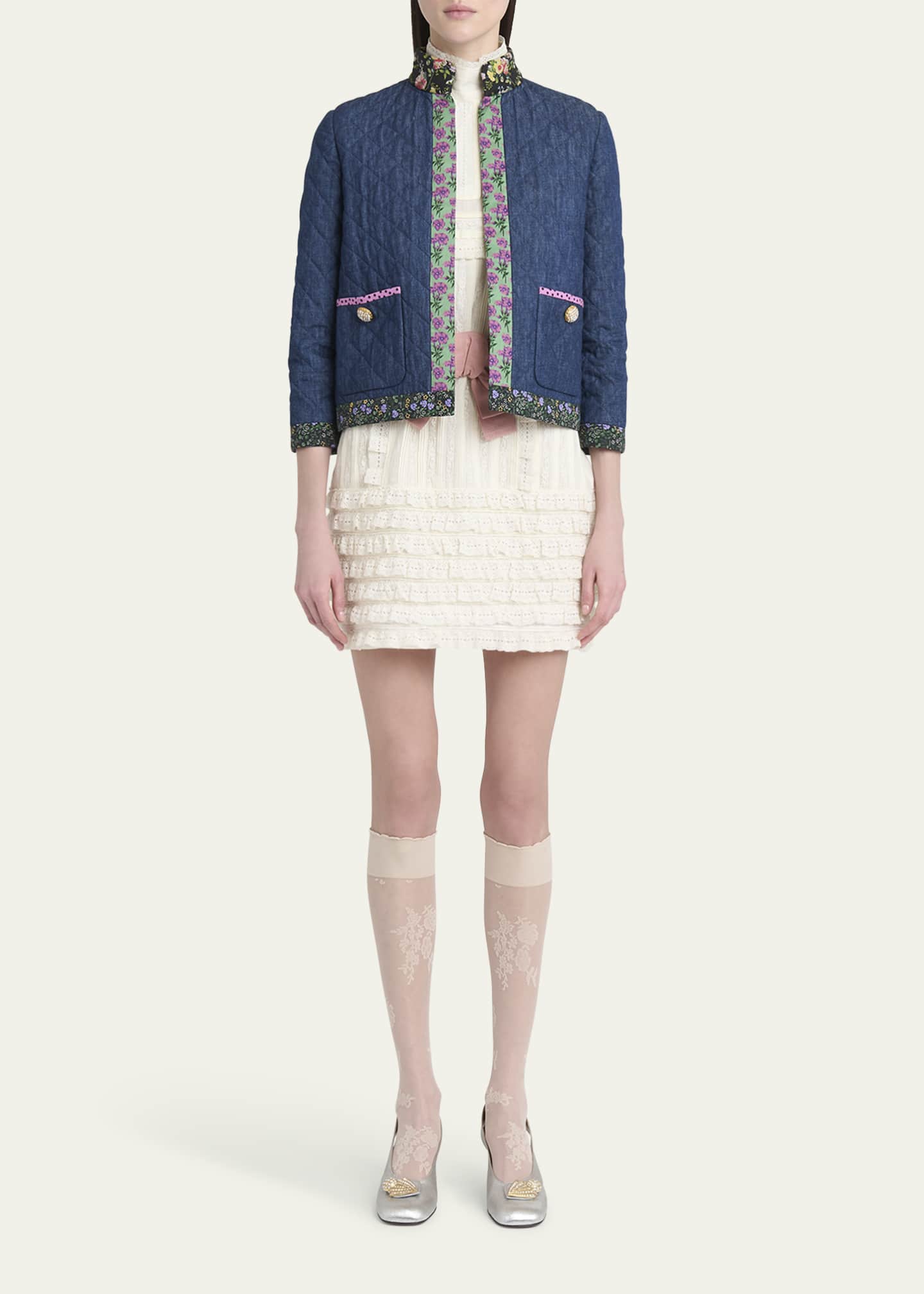 Valentino Garavani Open-Front Quilted Chambray Jacket Image 2 of 5