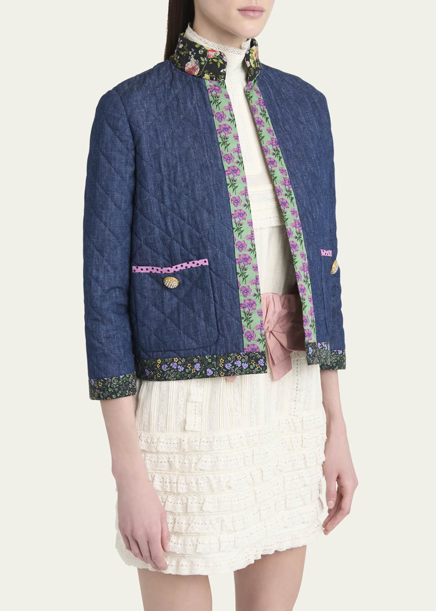 Valentino Garavani Open-Front Quilted Chambray Jacket Image 4 of 5