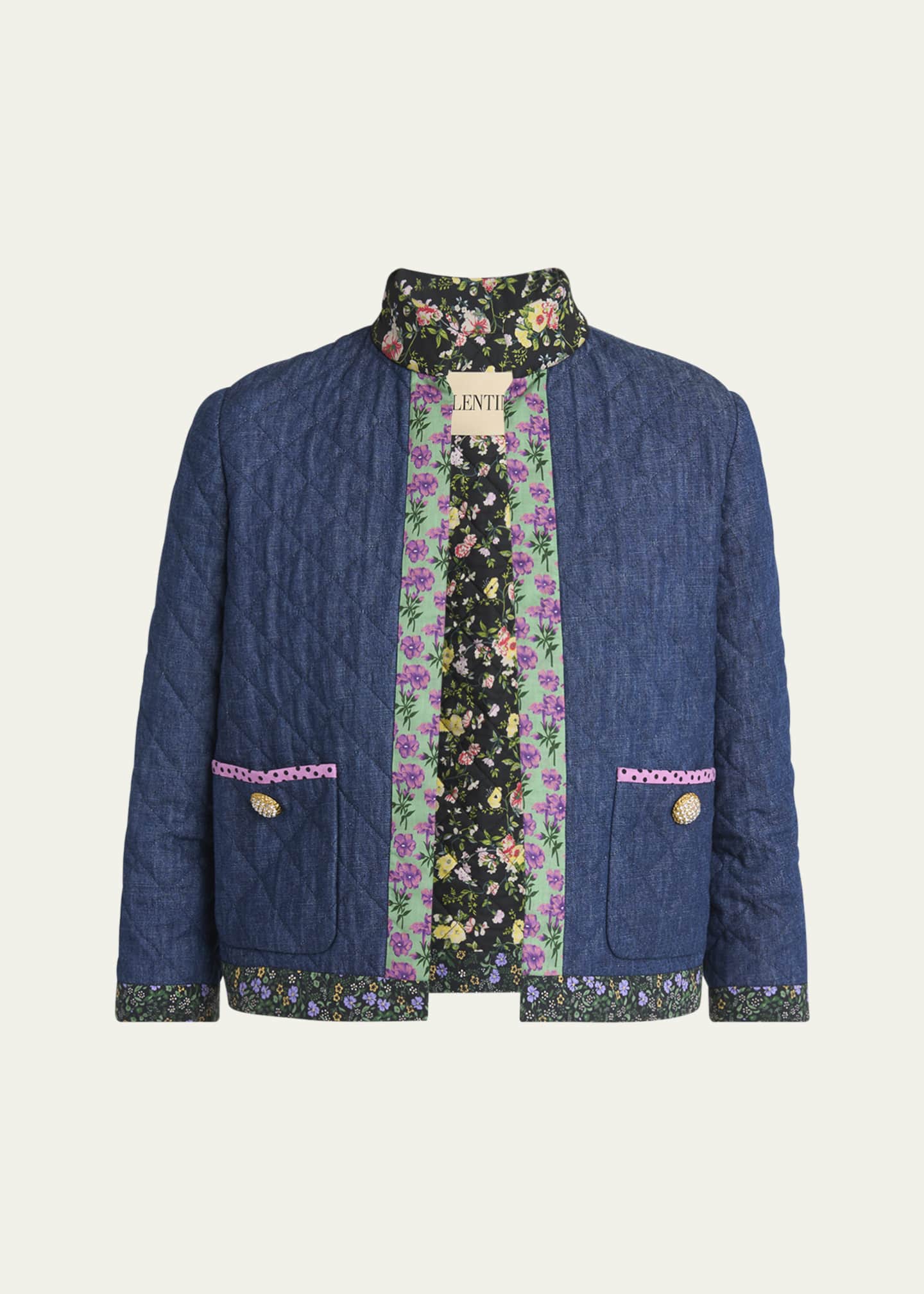 Valentino Garavani Open-Front Quilted Chambray Jacket Image 1 of 5