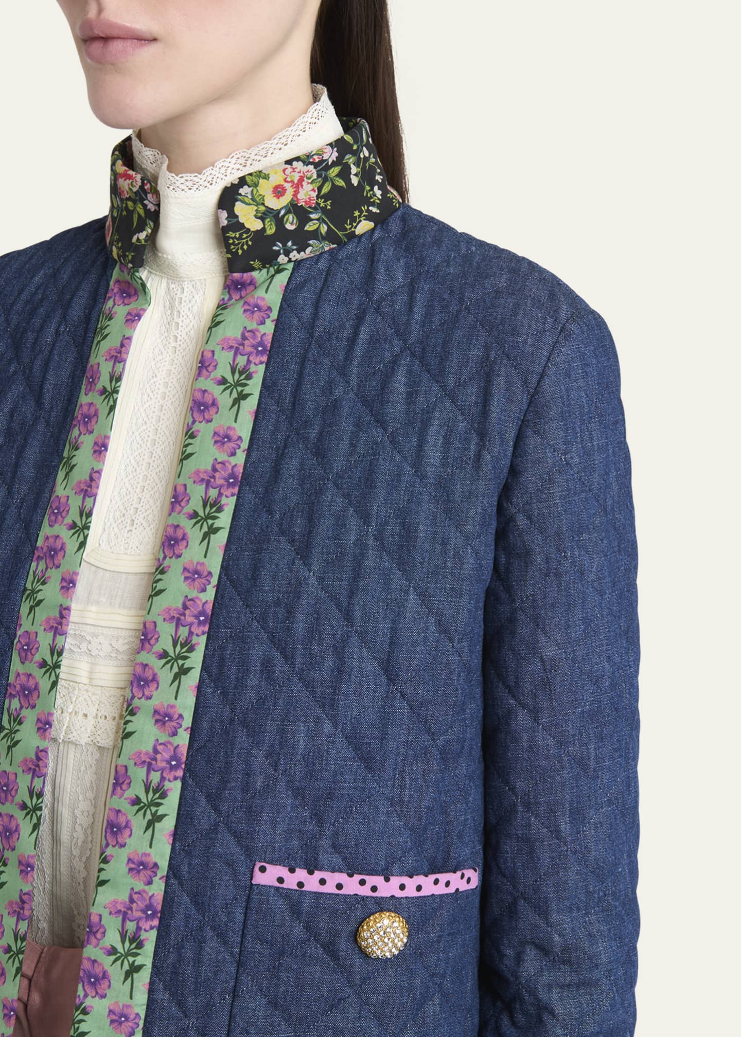 Valentino Garavani Open-Front Quilted Chambray Jacket Image 5 of 5