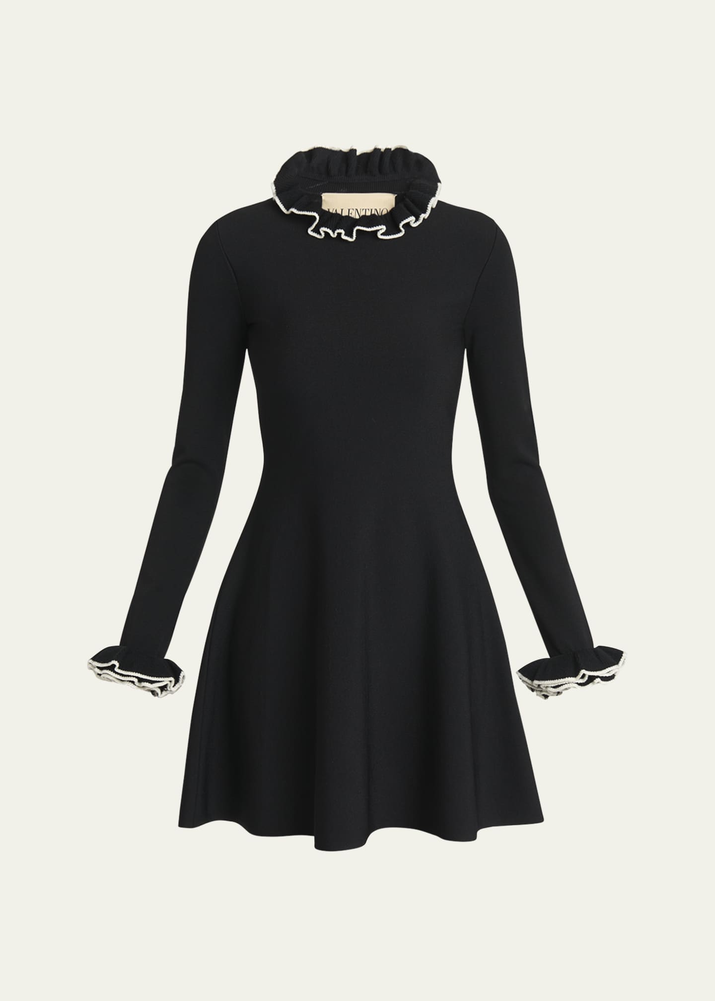 Valentino Garavani Ruffle-Trim Knit Mini Sweater Dress Image 1 of 5