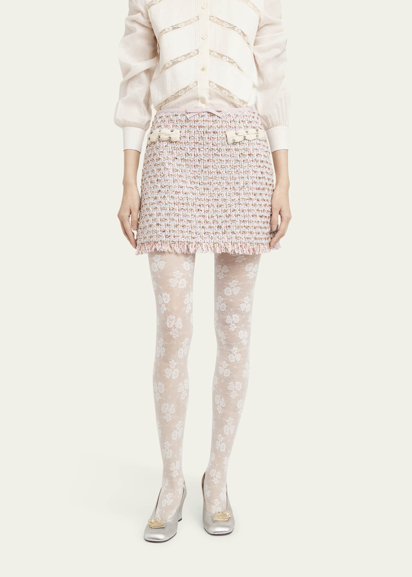 Valentino Garavani Fringed Ribbon-Trim Tweed Mini Skirt Image 4 of 5