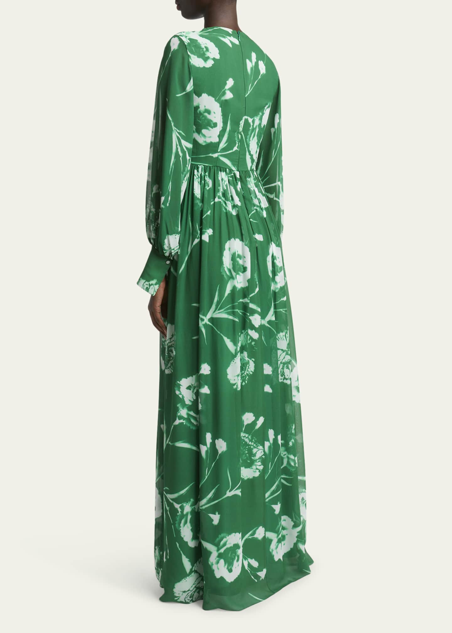 Erdem Gathered Floral Long Sleeve Silk Gown Image 3 of 5