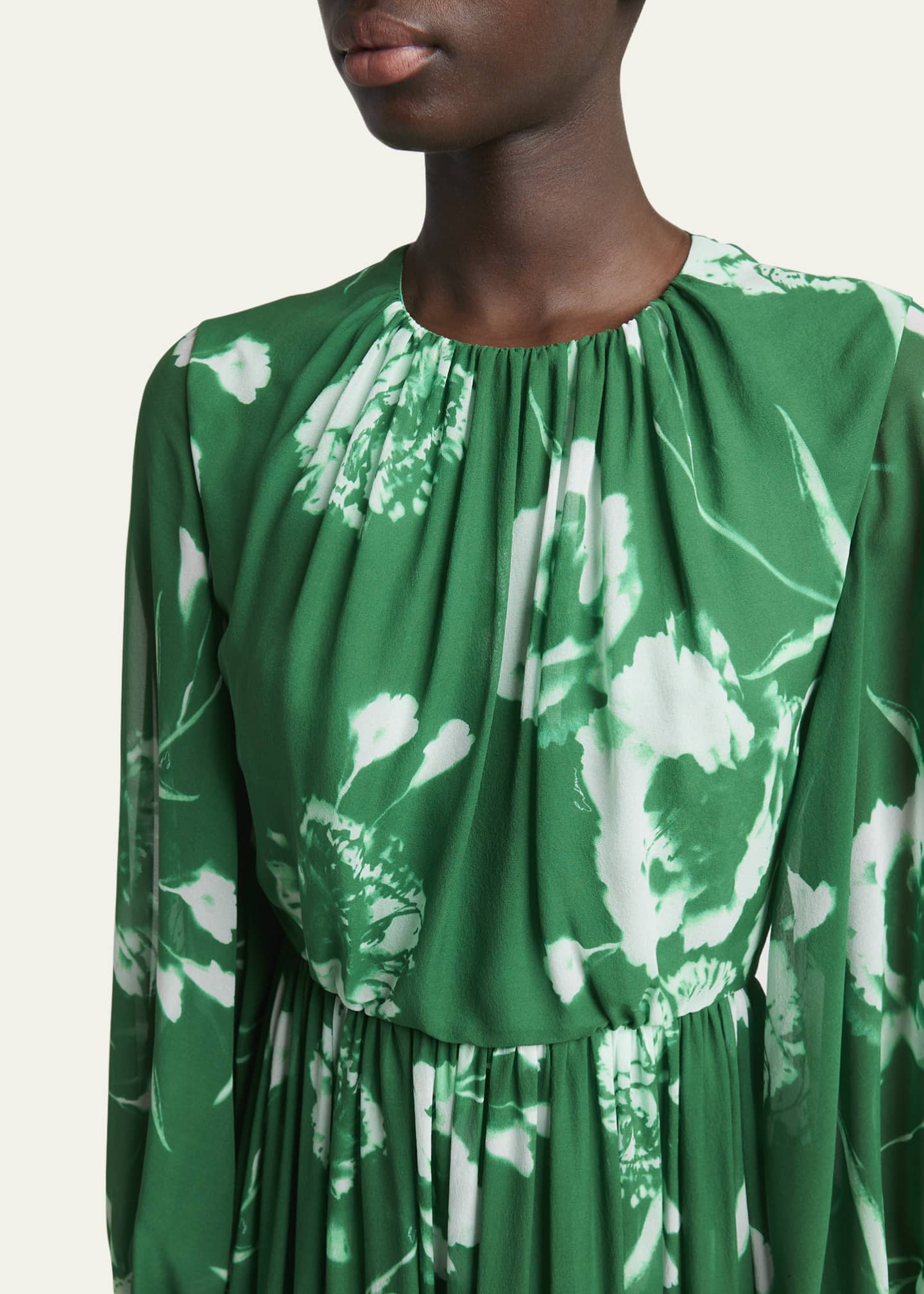 Erdem Gathered Floral Long Sleeve Silk Gown Image 5 of 5