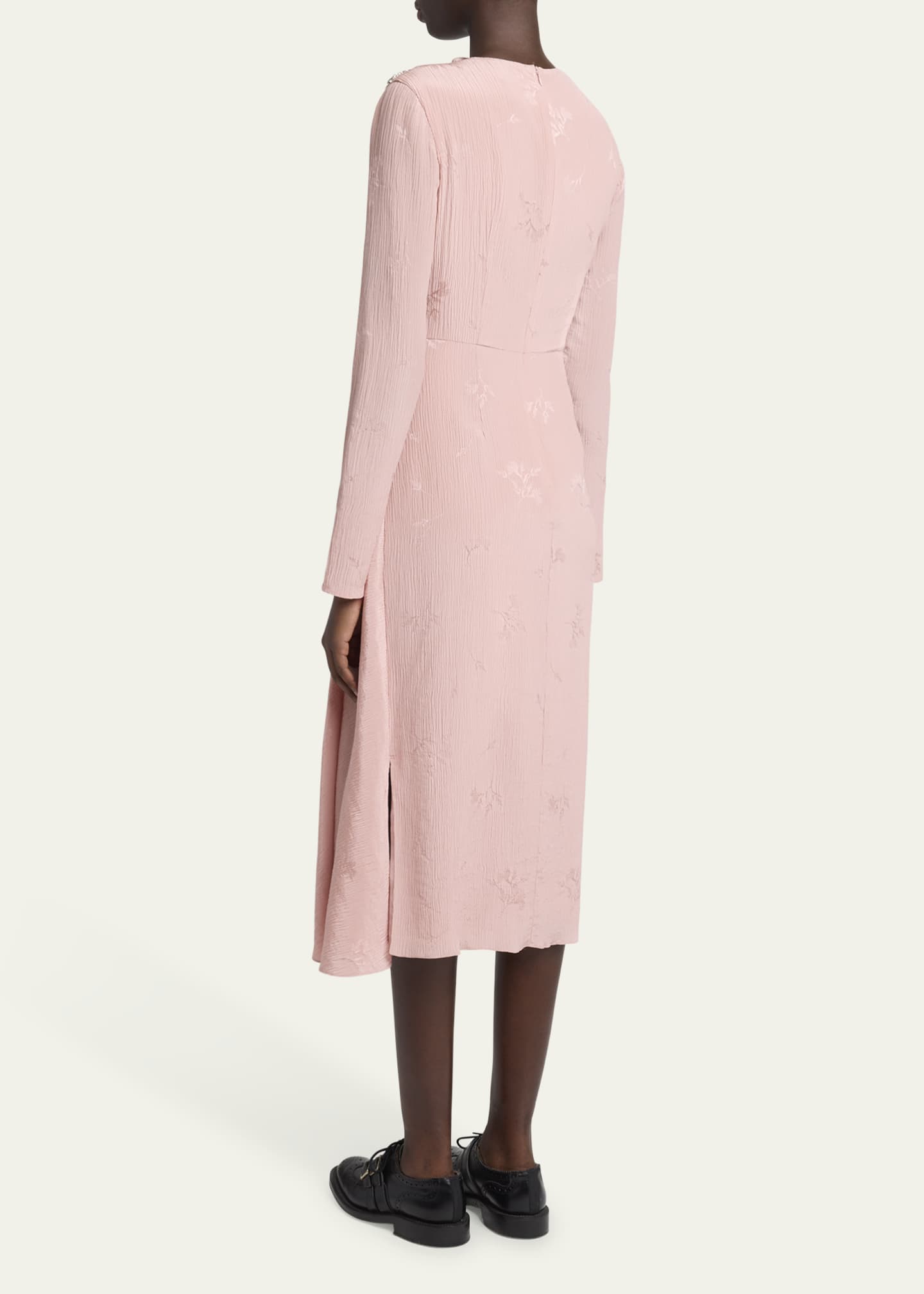 Long Sleeve Draped Beaded Patch Midi Dress - Thumbnail 3
