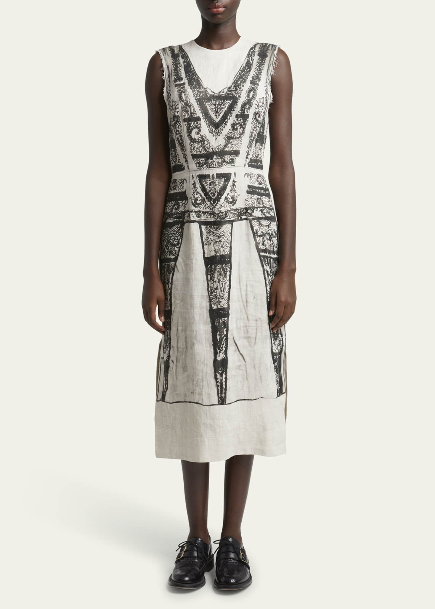 Erdem Printed Sleeveless Midi Pencil Linen Dress Image 2 of 5