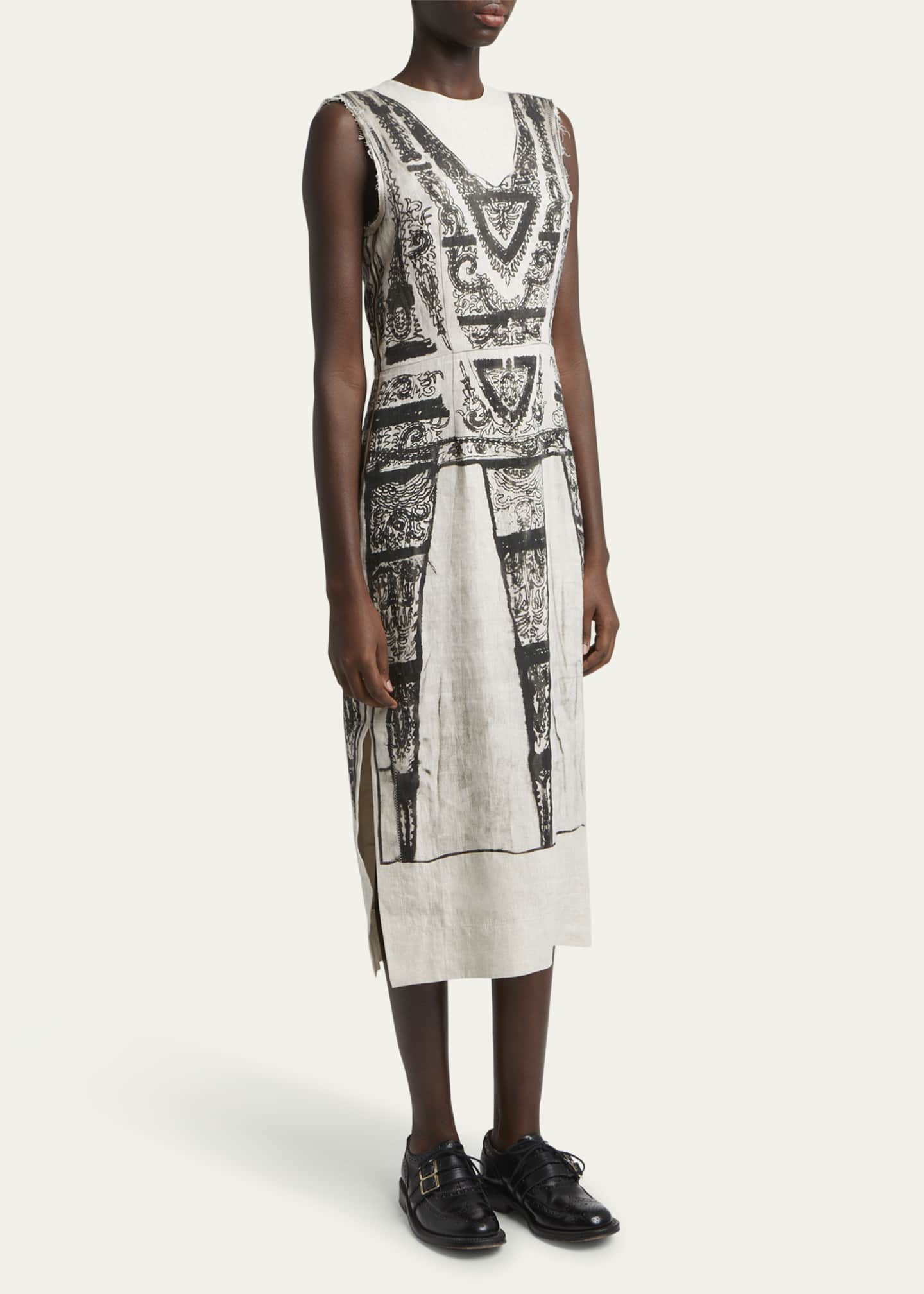 Erdem Printed Sleeveless Midi Pencil Linen Dress Image 4 of 5