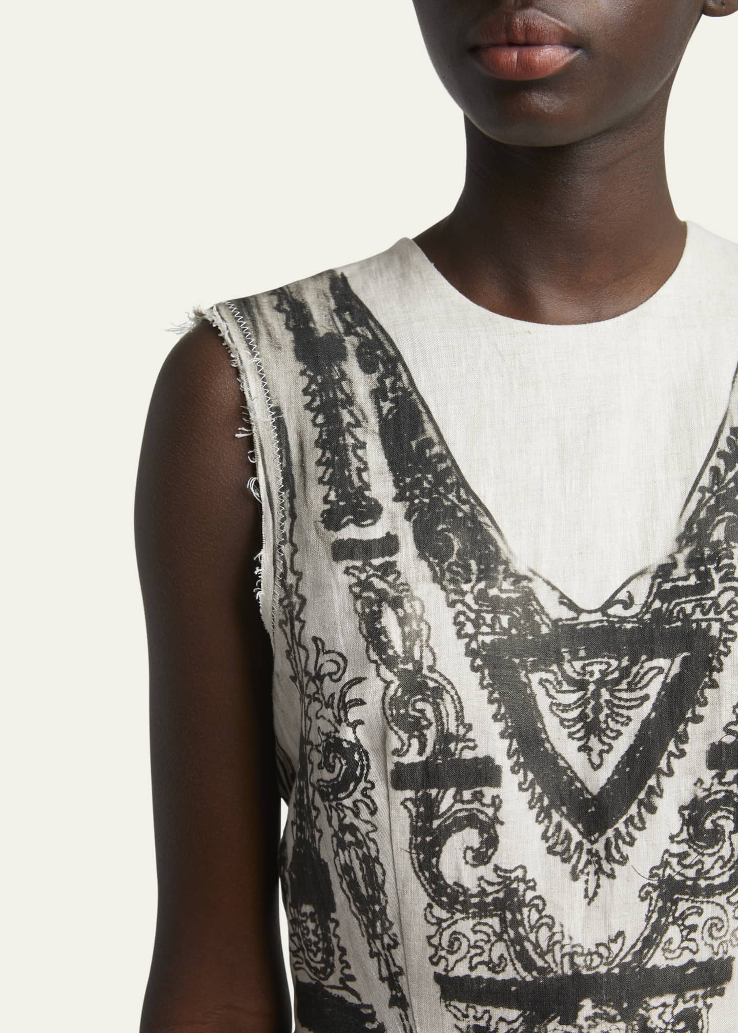 Erdem Printed Sleeveless Midi Pencil Linen Dress Image 5 of 5